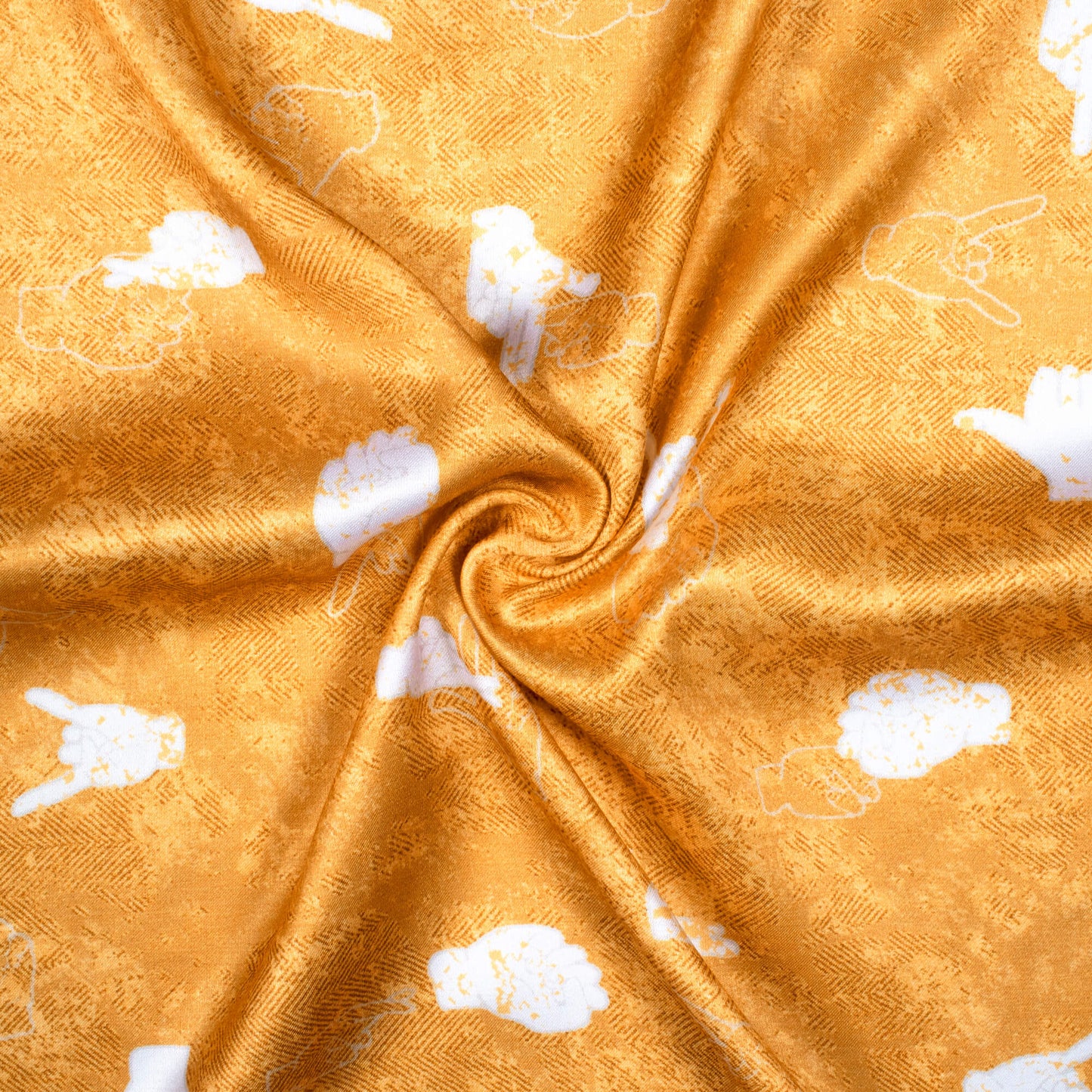 Dijon Yellow And White Quirky Pattern Digital Print Crepe Silk Fabric
