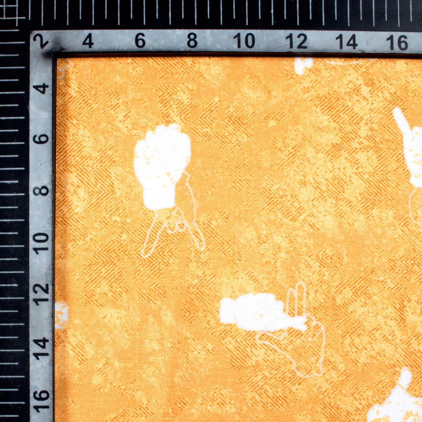 Dijon Yellow And White Quirky Pattern Digital Print Crepe Silk Fabric