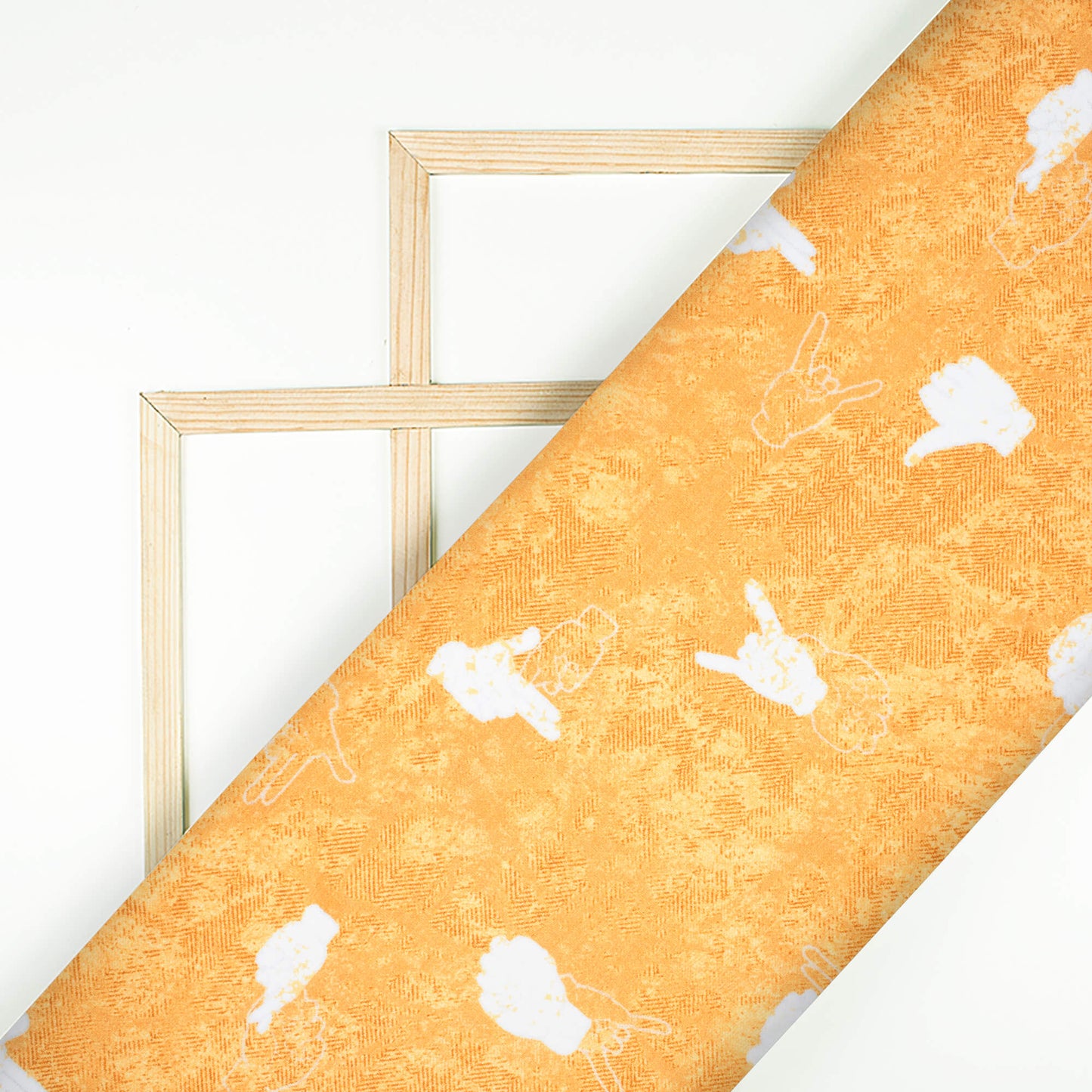 Dijon Yellow And White Quirky Pattern Digital Print Crepe Silk Fabric