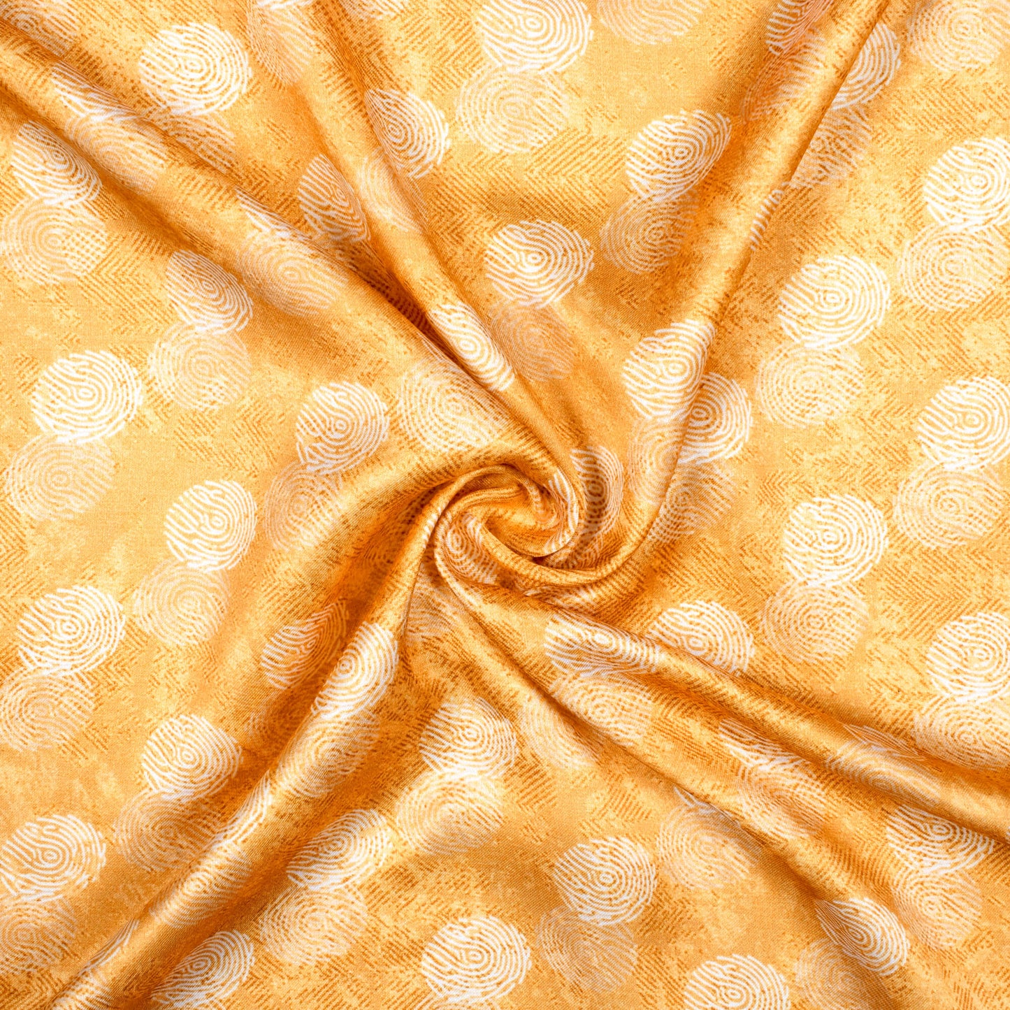 Dijon Yellow And White Quirky Pattern Digital Print Crepe Silk Fabric