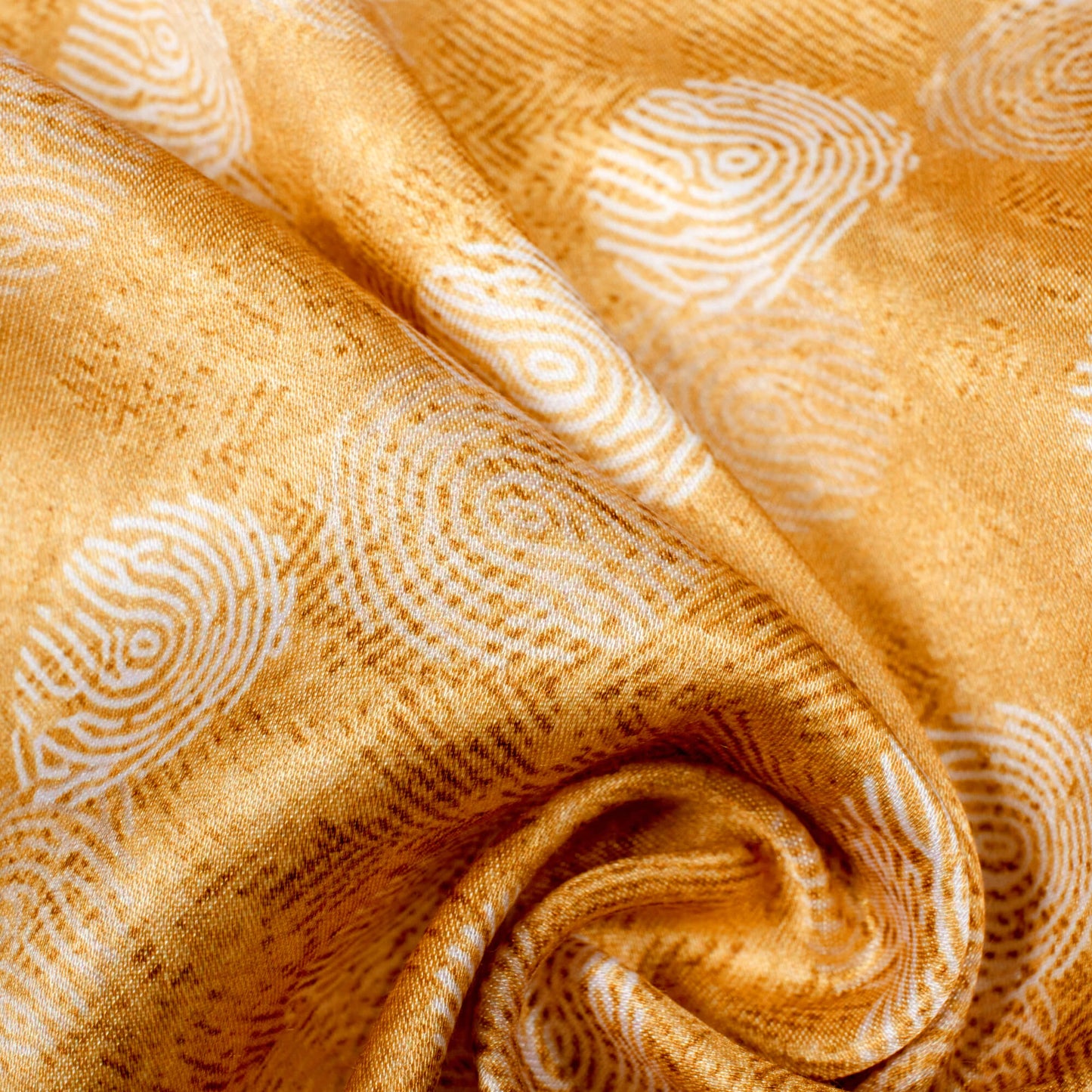 Dijon Yellow And White Quirky Pattern Digital Print Crepe Silk Fabric