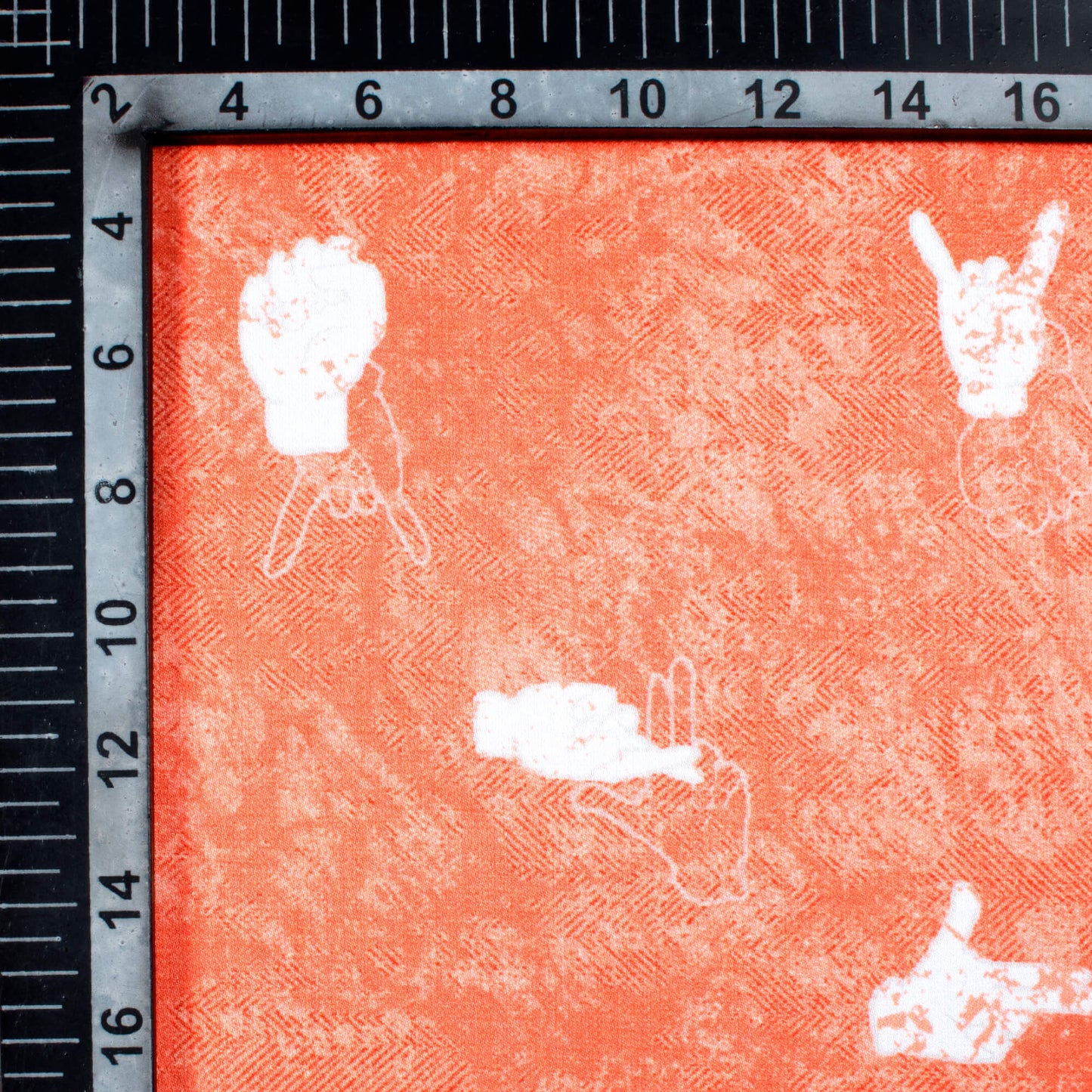 Coral Peach And White Quirky Pattern Digital Print Crepe Silk Fabric