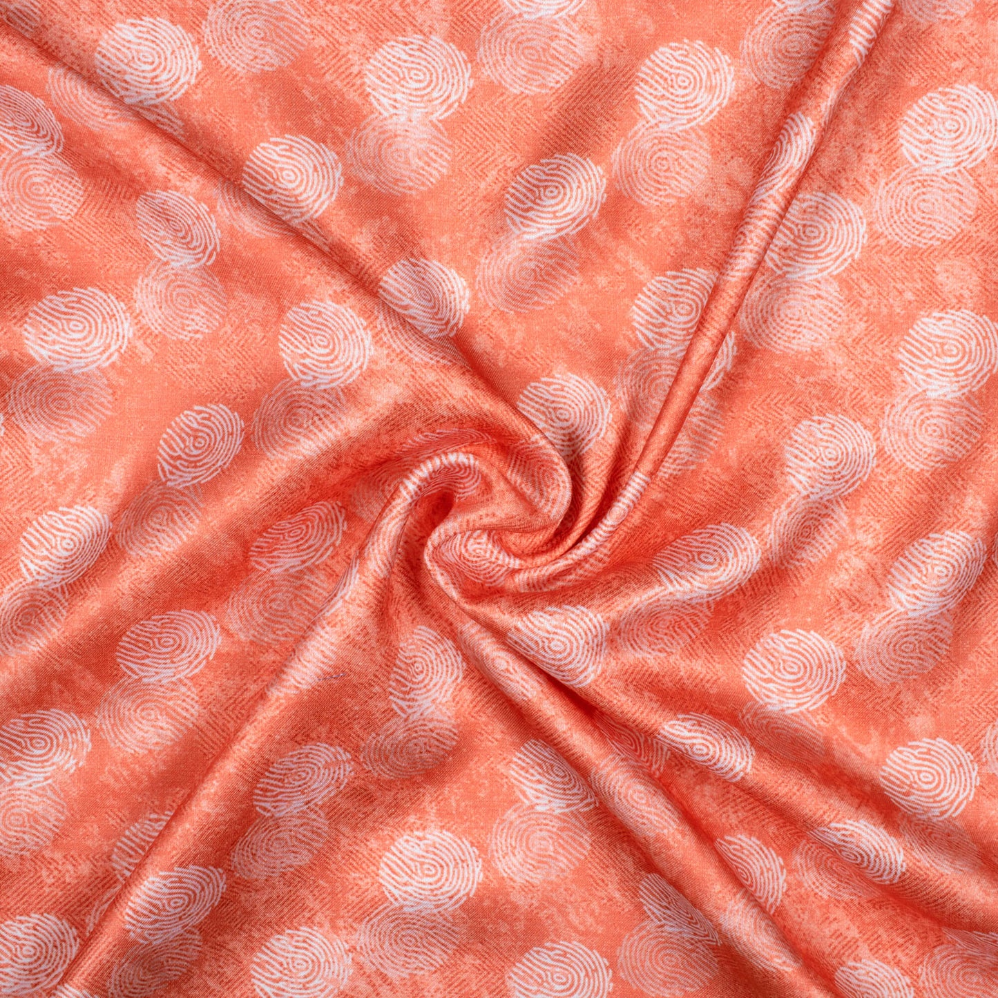 Coral Peach And White Quirky Pattern Digital Print Crepe Silk Fabric