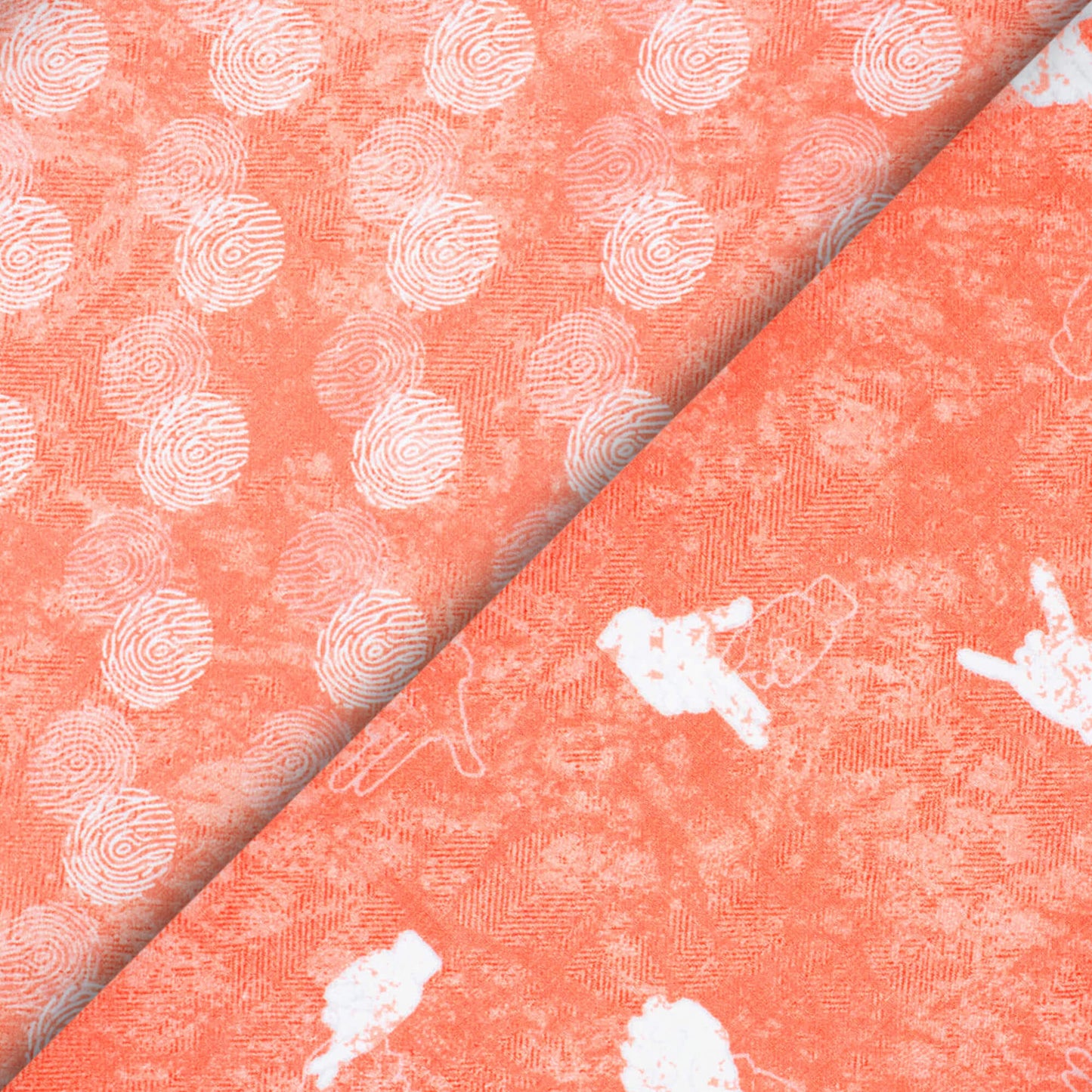 Coral Peach And White Quirky Pattern Digital Print Crepe Silk Fabric