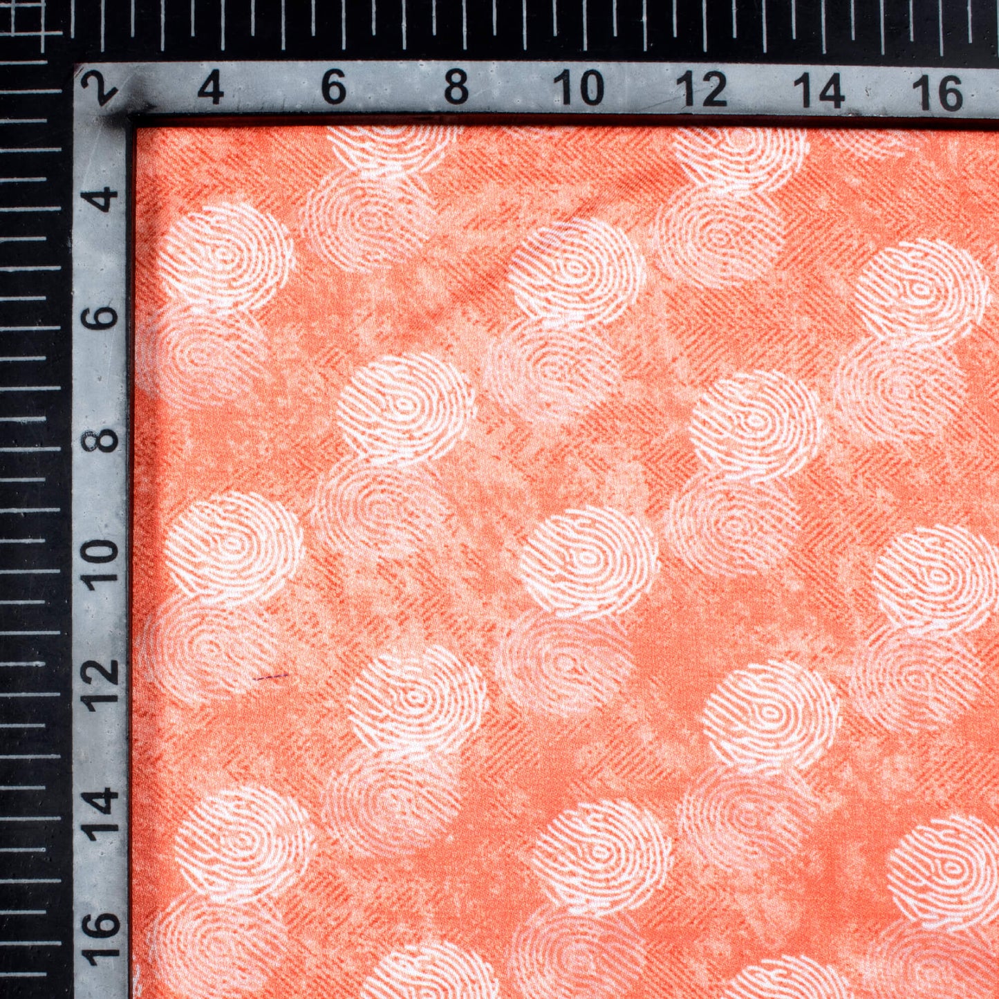 Coral Peach And White Quirky Pattern Digital Print Crepe Silk Fabric