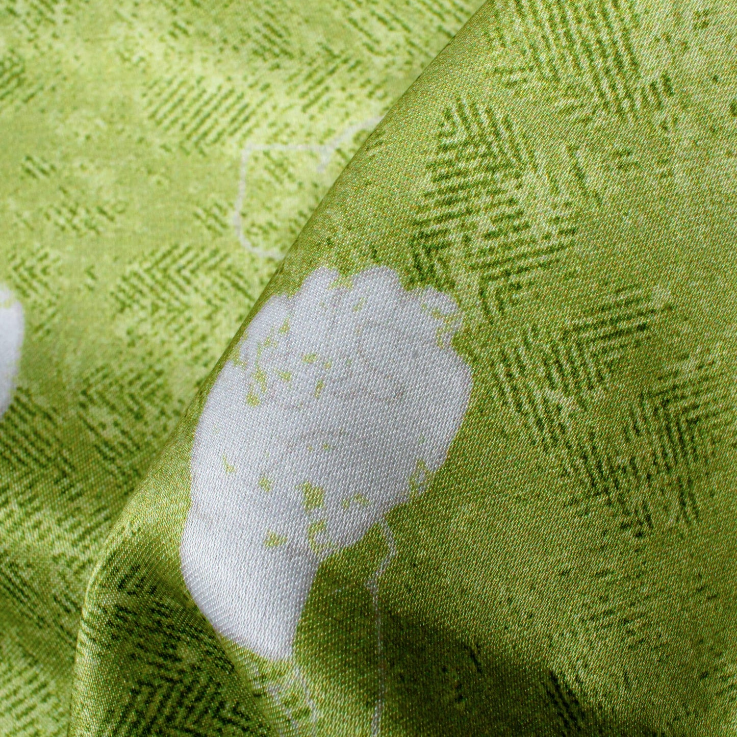 Olive Green And White Quirky Pattern Digital Print Crepe Silk Fabric
