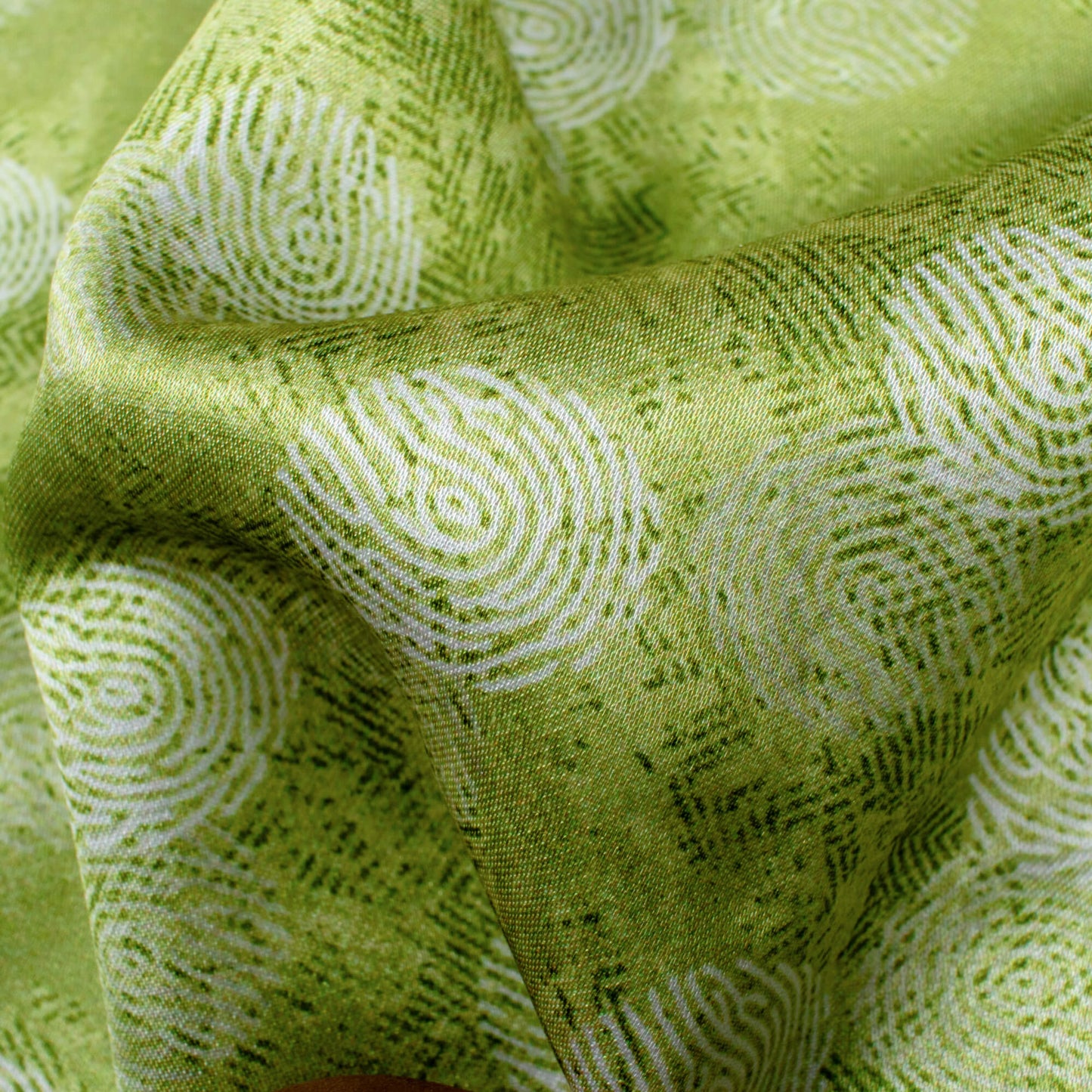 Olive Green And White Quirky Pattern Digital Print Crepe Silk Fabric