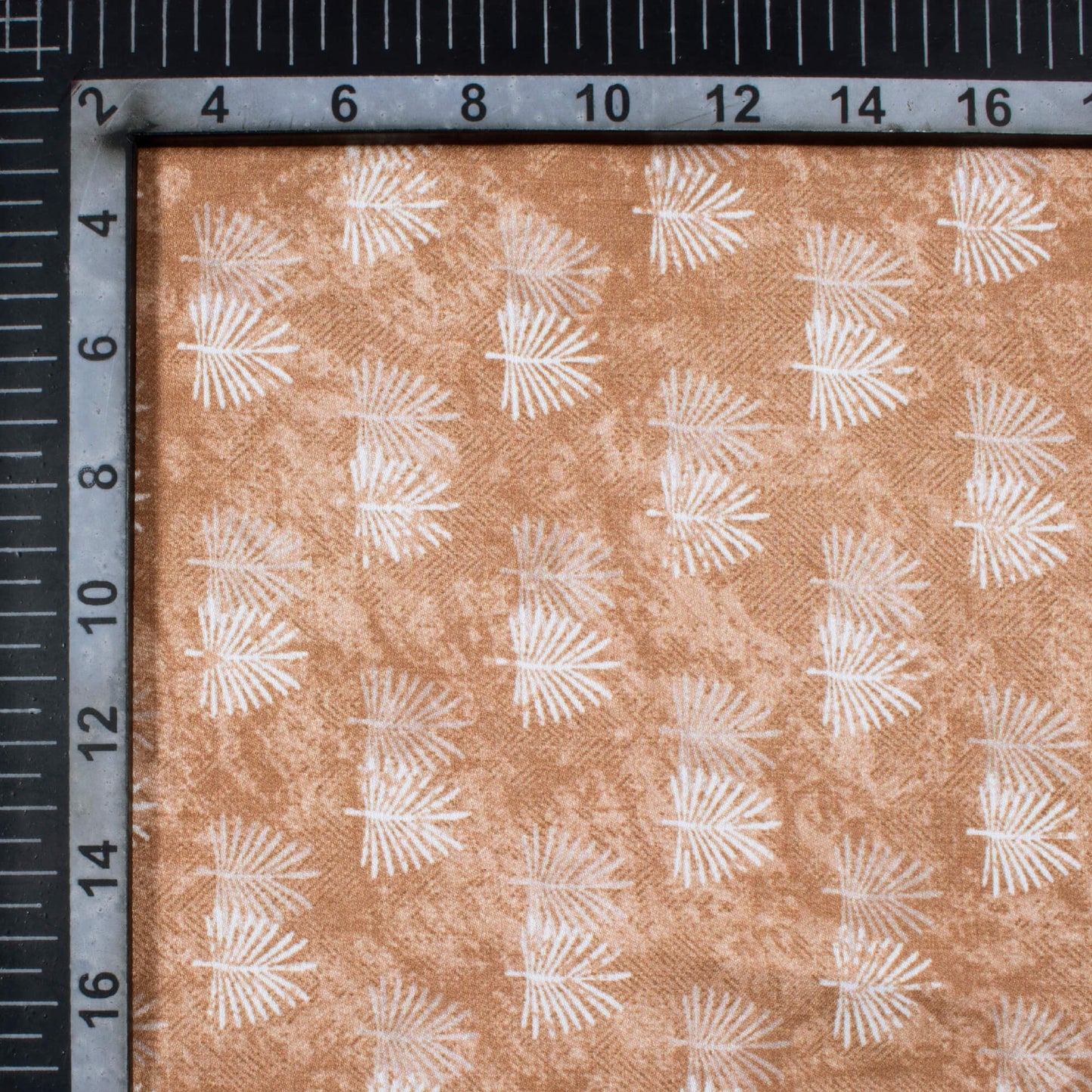 Beaver Brown And White Leaf Pattern Digital Print Crepe Silk Fabric
