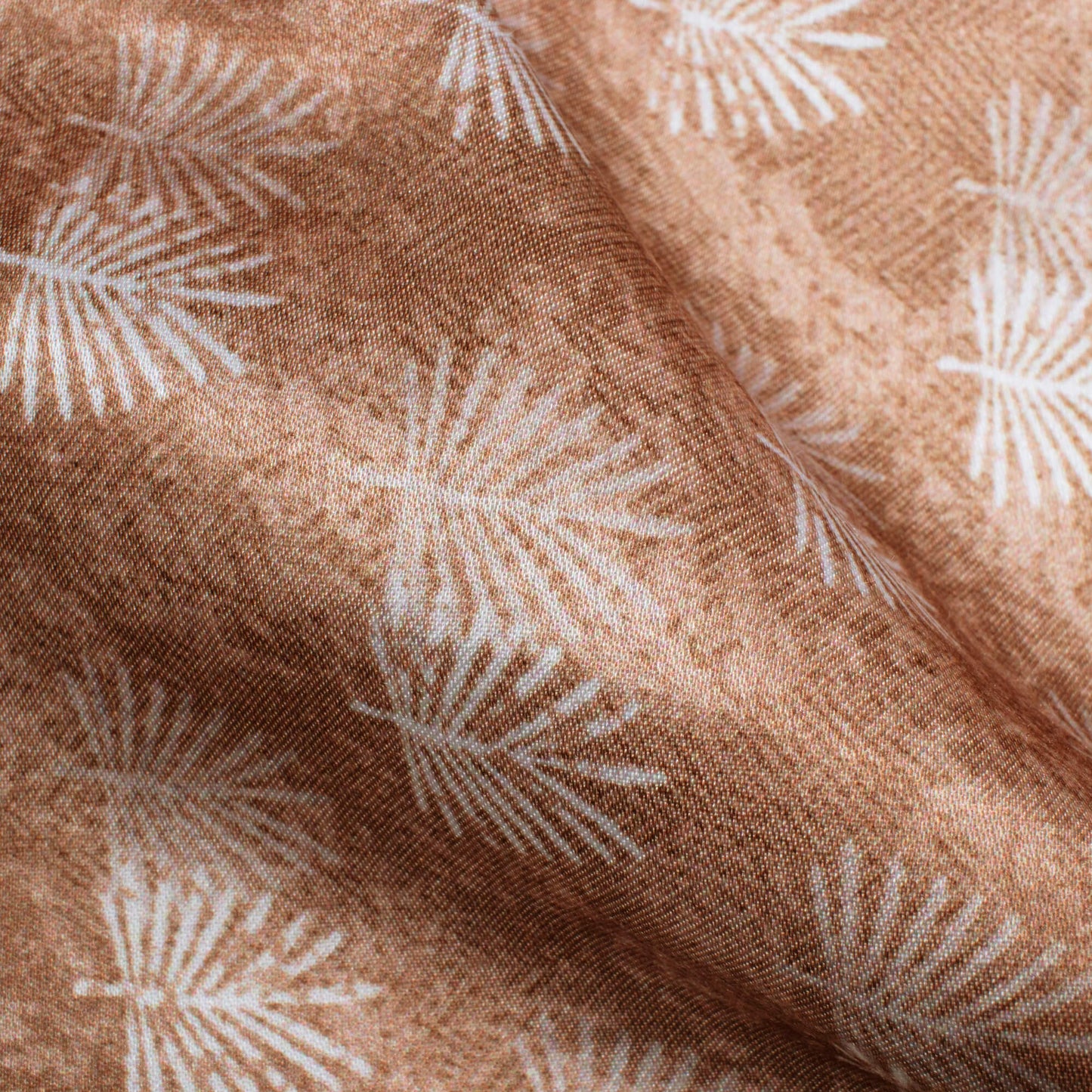 Beaver Brown And White Leaf Pattern Digital Print Crepe Silk Fabric