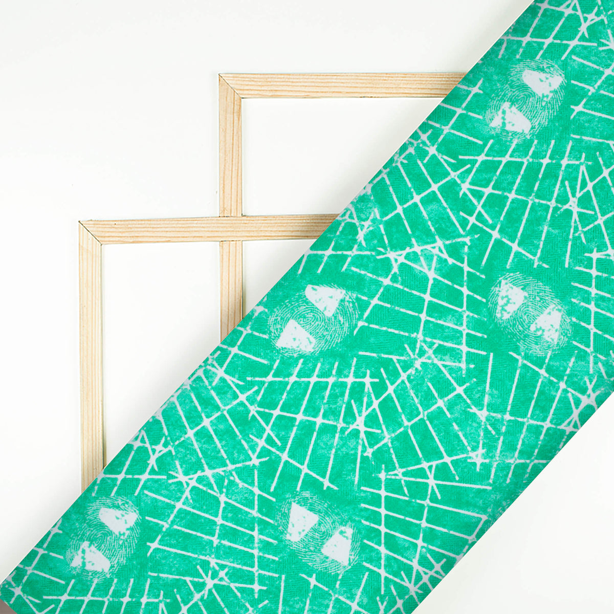 Jungle Green And White Abstract Pattern Digital Print Crepe Silk Fabric