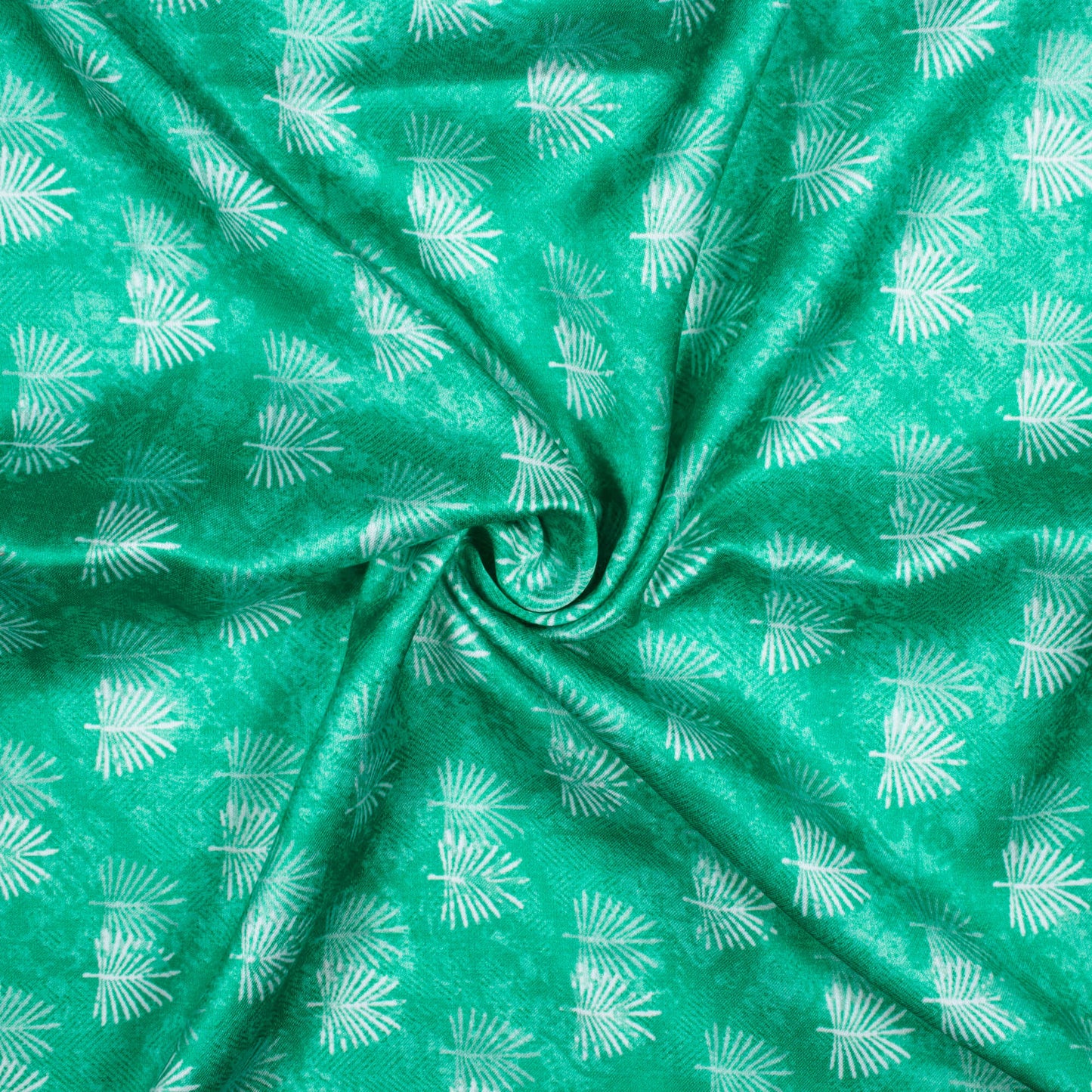 Jungle Green And White Leaf Pattern Digital Print Crepe Silk Fabric