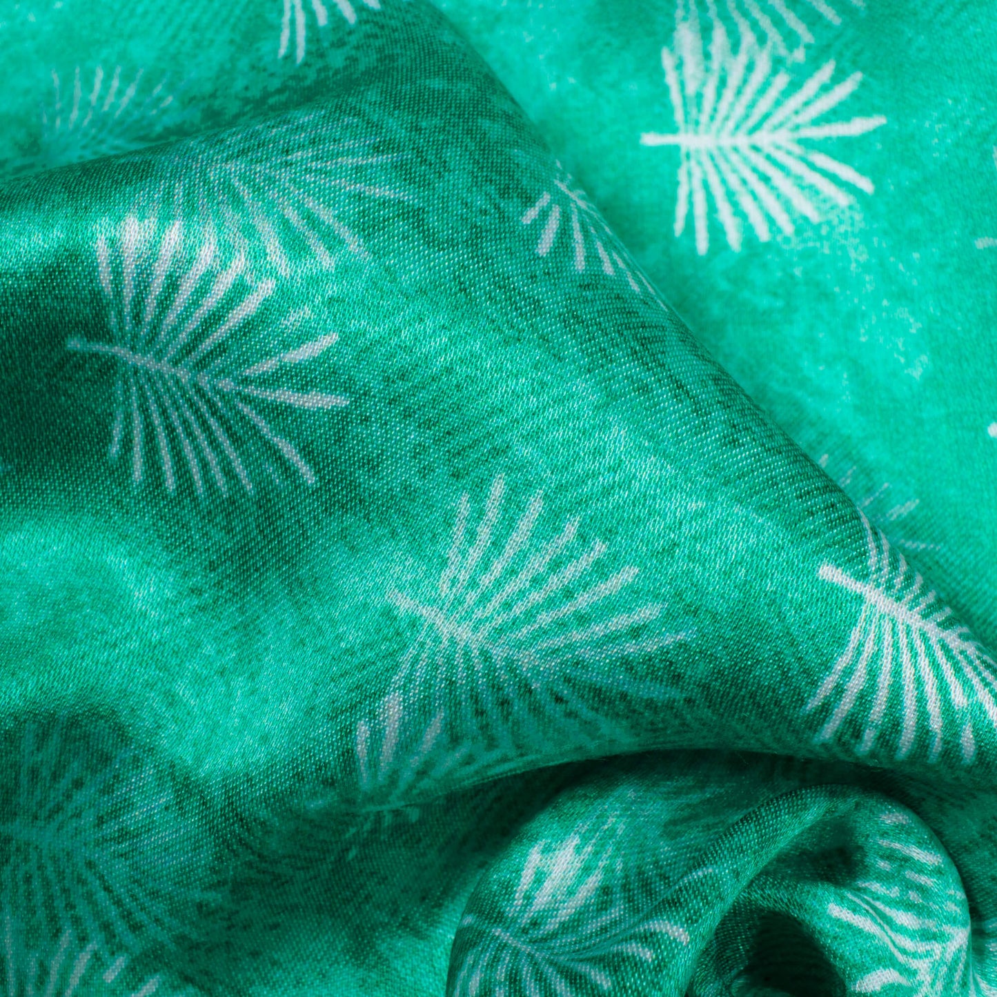 Jungle Green And White Leaf Pattern Digital Print Crepe Silk Fabric