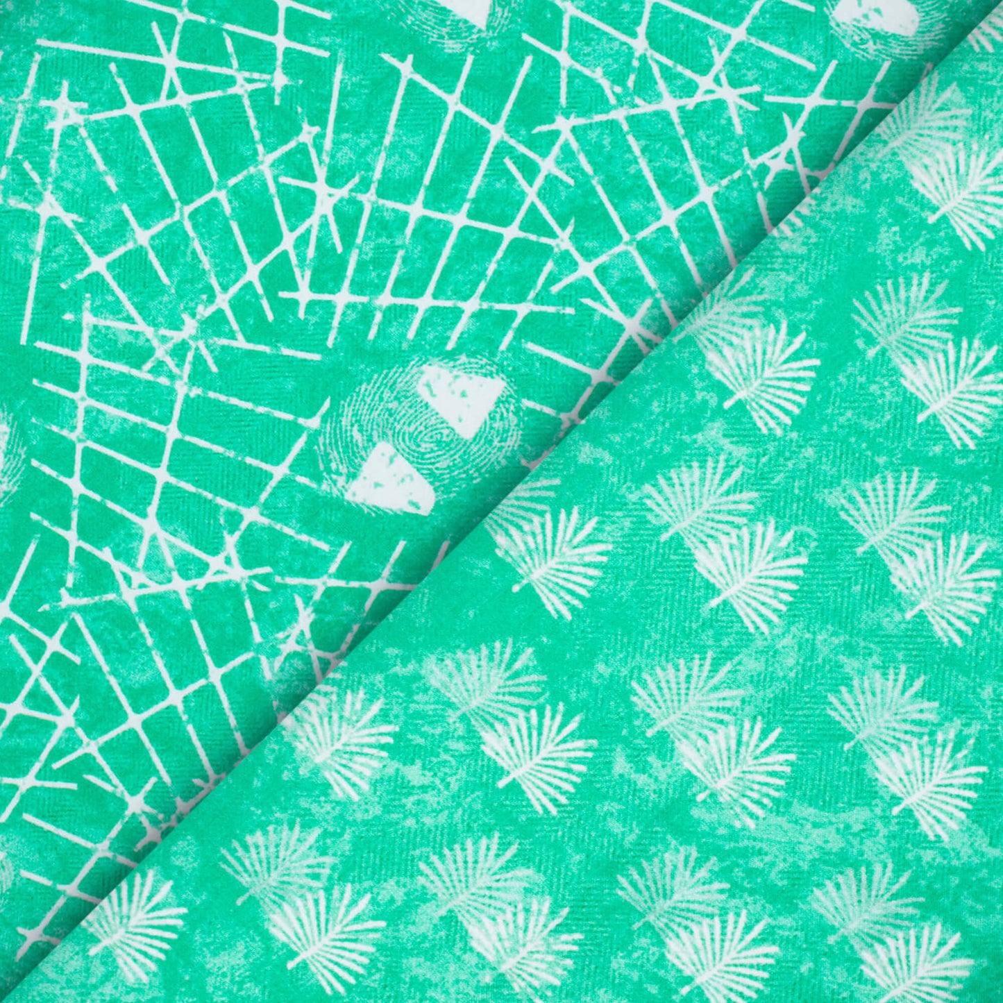 Jungle Green And White Leaf Pattern Digital Print Crepe Silk Fabric