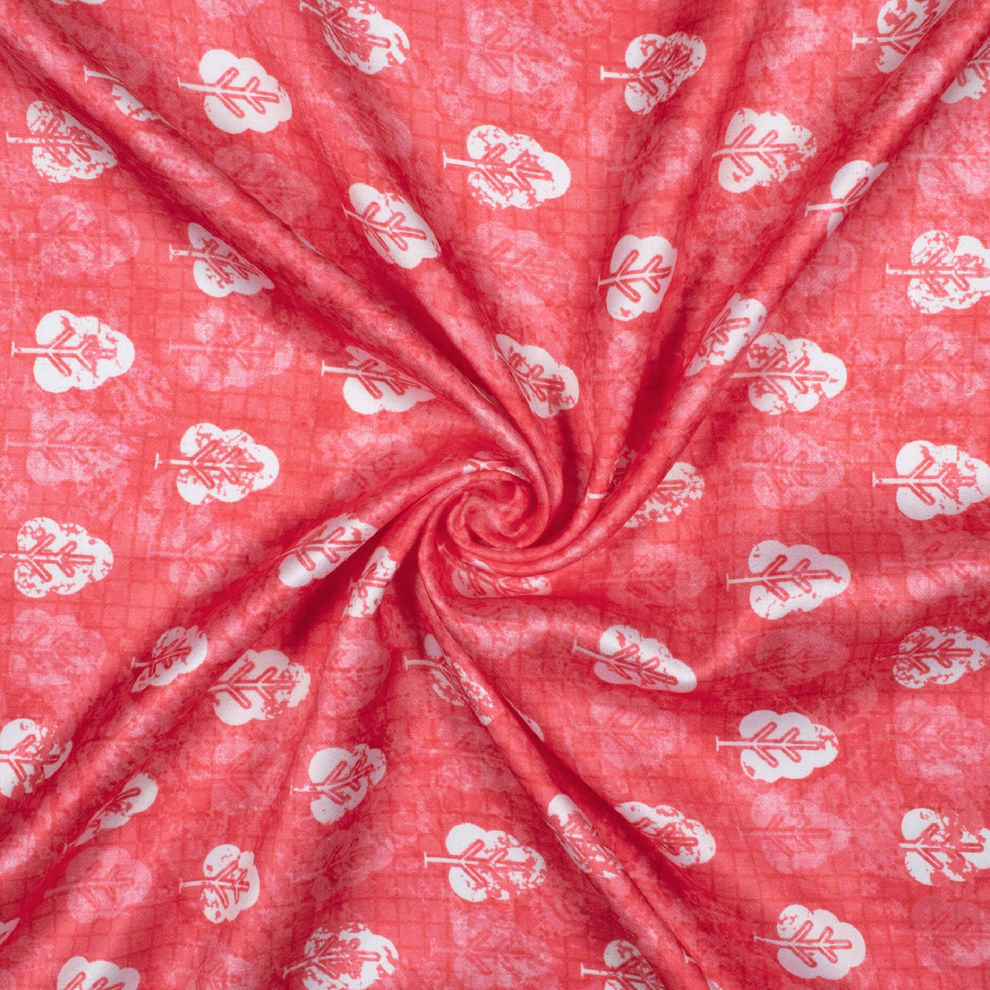 Punch Pink And White Booti Pattern Digital Print Crepe Silk Fabric