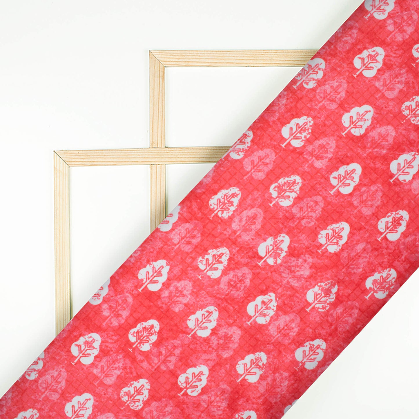 Punch Pink And White Booti Pattern Digital Print Crepe Silk Fabric