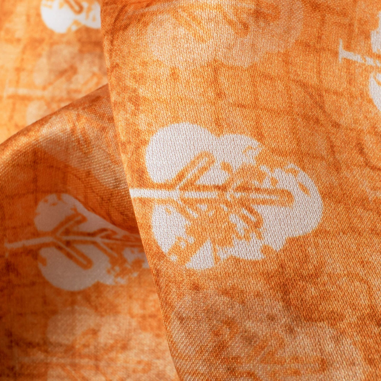 Ochre Orange And White Booti Pattern Digital Print Crepe Silk Fabric