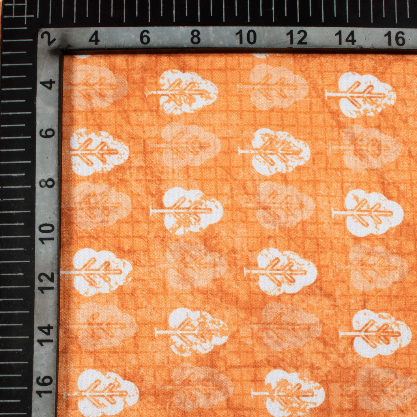 Ochre Orange And White Booti Pattern Digital Print Crepe Silk Fabric