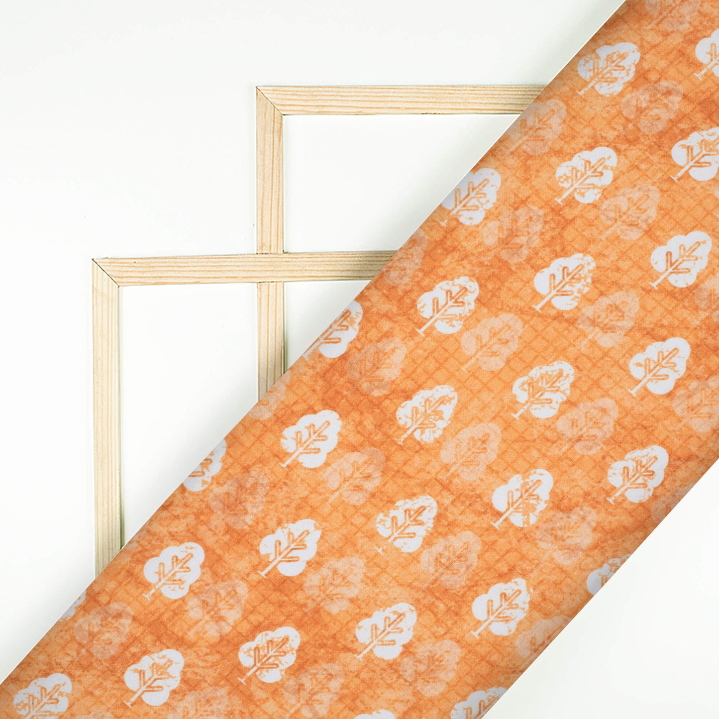 Ochre Orange And White Booti Pattern Digital Print Crepe Silk Fabric