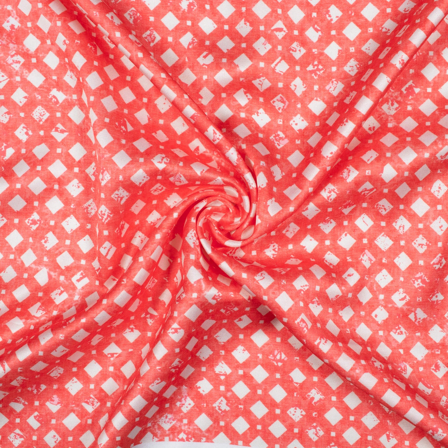 Brick Pink And White Geometric Pattern Digital Print Crepe Silk Fabric