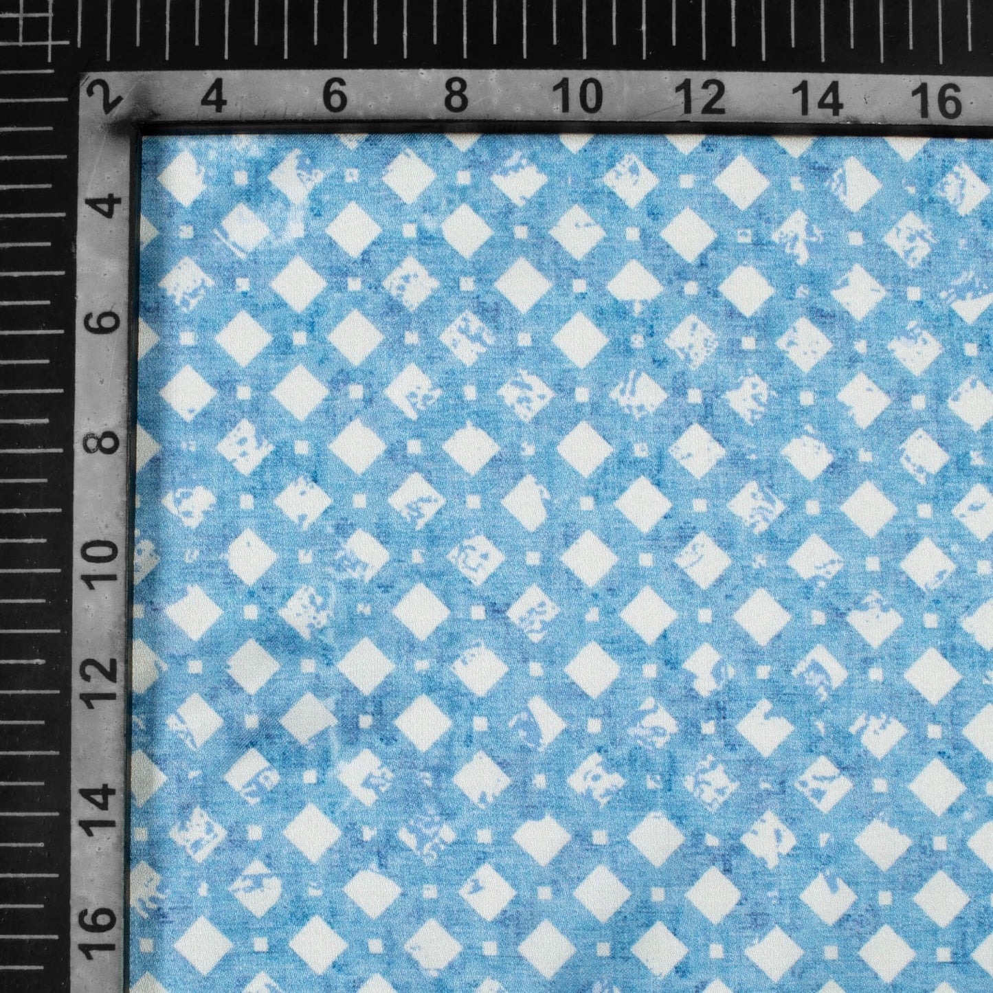 Steel Blue And White Geometric Pattern Digital Print Crepe Silk Fabric