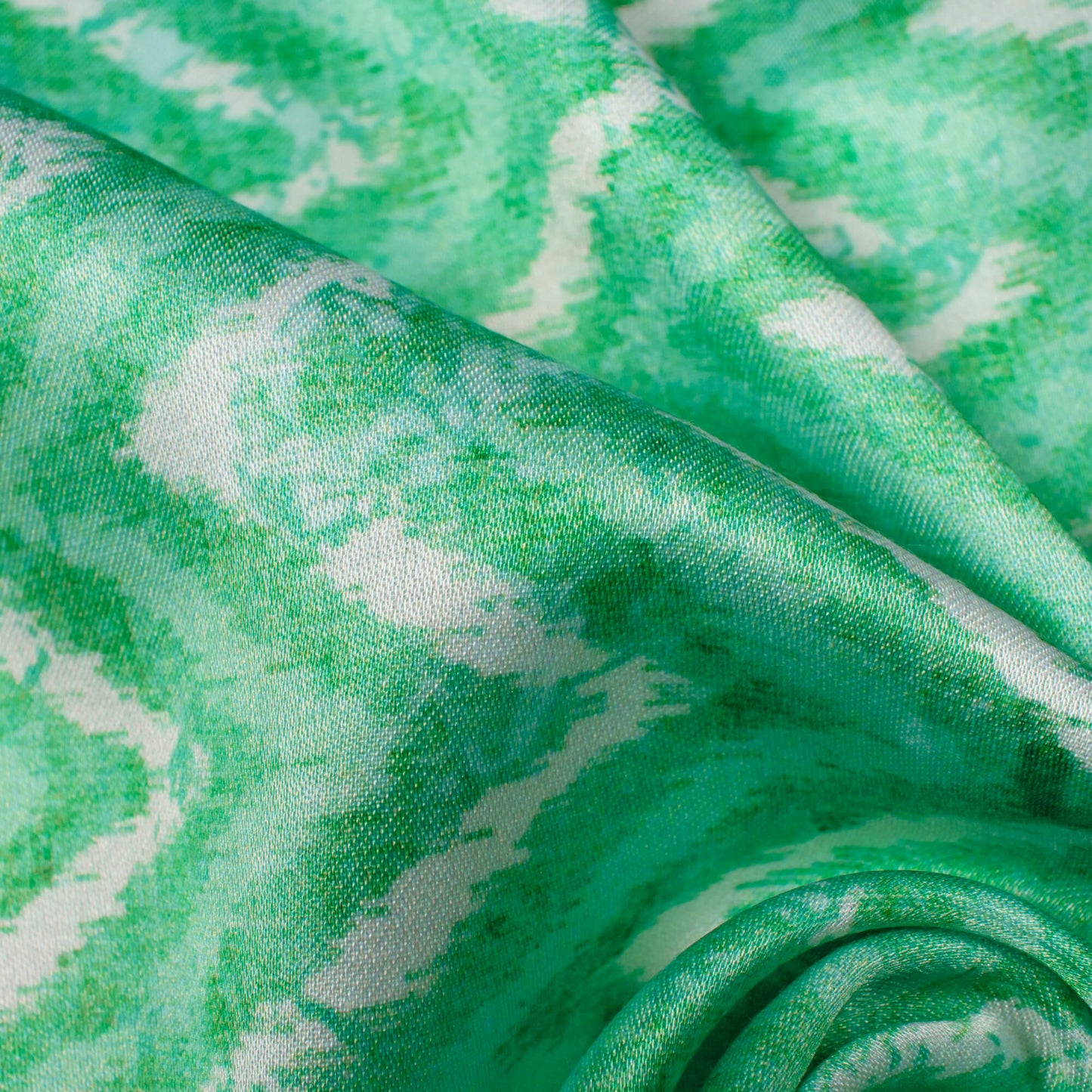 Mint Green And White Chevron Pattern Digital Print Crepe Silk Fabric