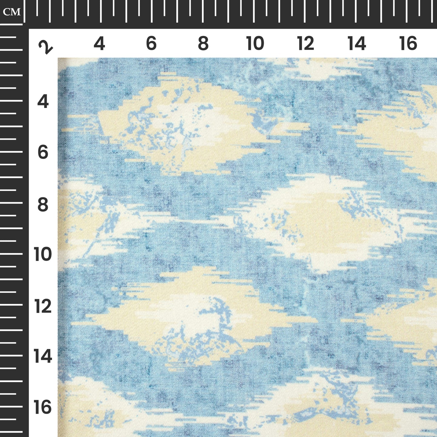 Steel Blue And White Abstract Pattern Digital Print Crepe Silk Fabric