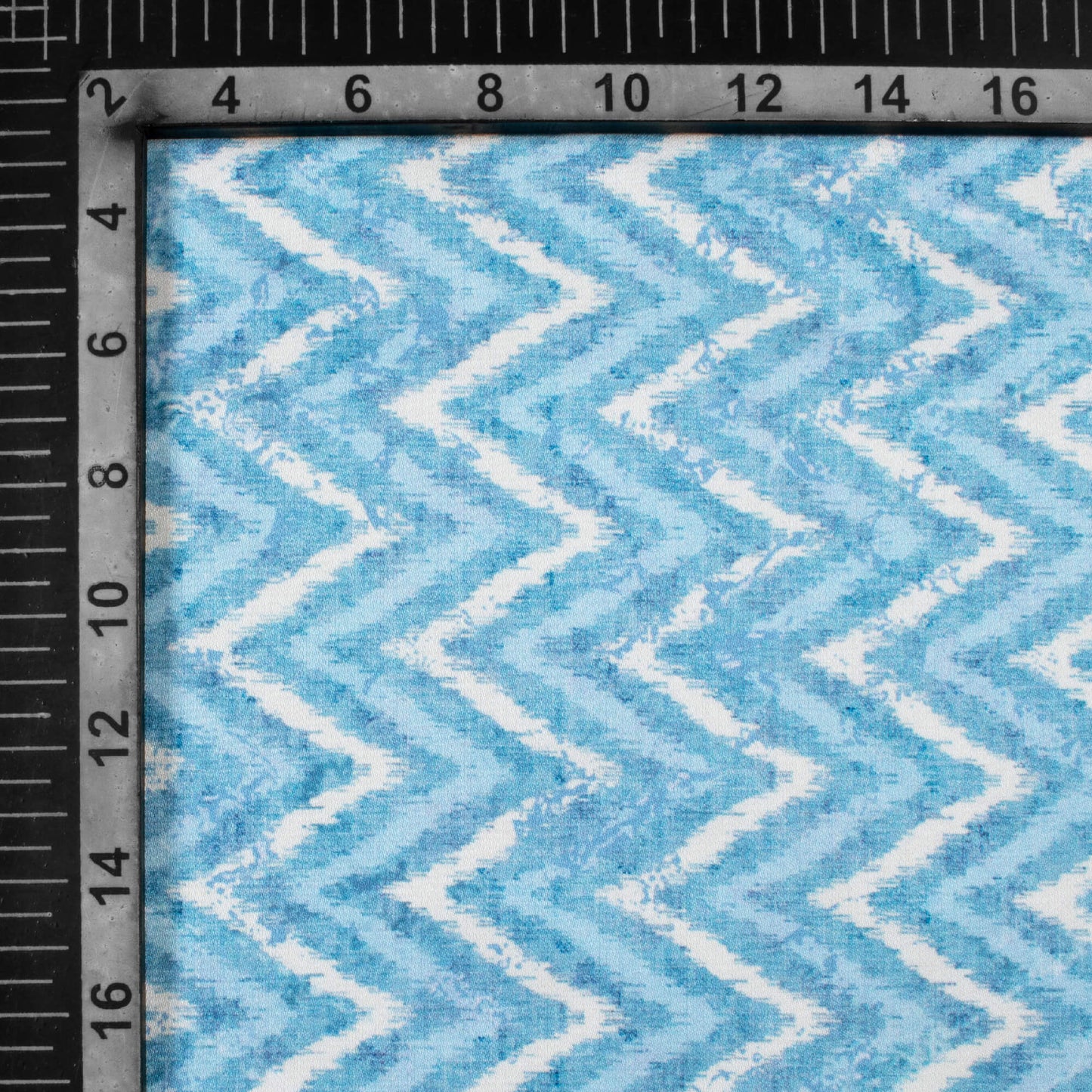 Steel Blue And White Chevron Pattern Digital Print Crepe Silk Fabric