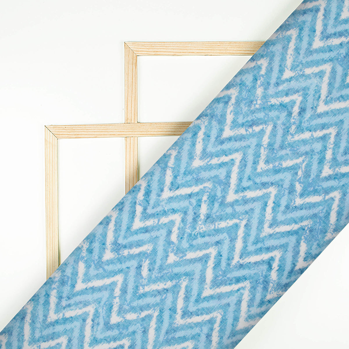 Steel Blue And White Chevron Pattern Digital Print Crepe Silk Fabric