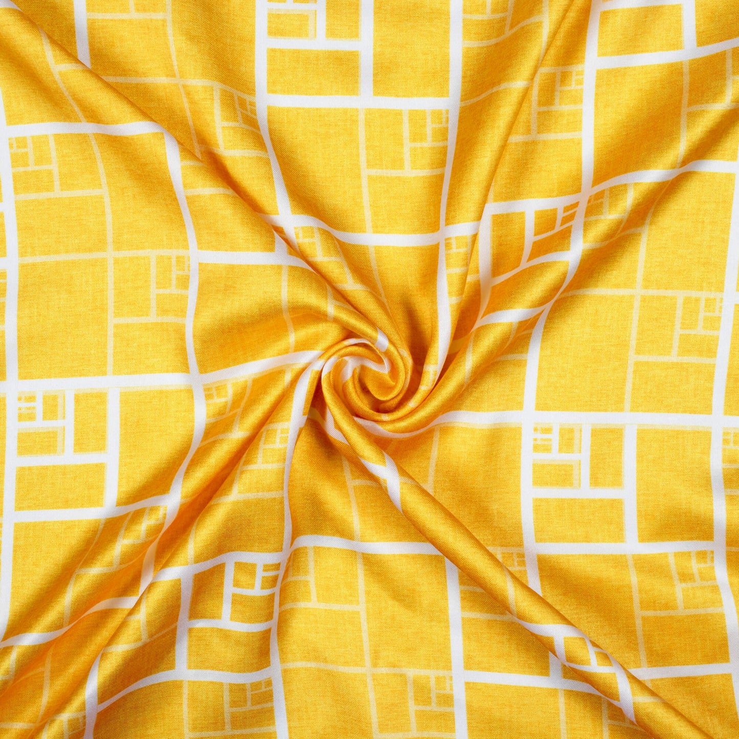 Tuscany Yellow And White Geometric Pattern Digital Print Crepe Silk Fabric