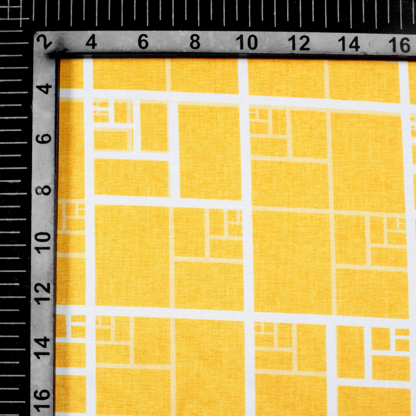 Tuscany Yellow And White Geometric Pattern Digital Print Crepe Silk Fabric