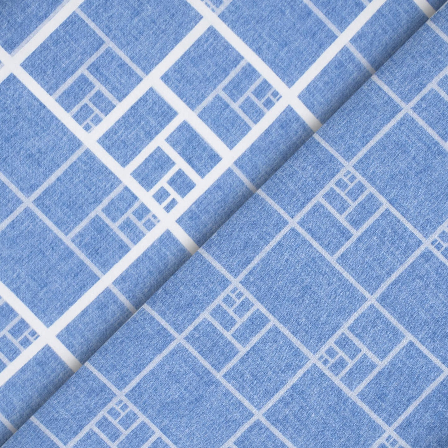 Regal Blue And White Geometric Pattern Digital Print Crepe Silk Fabric