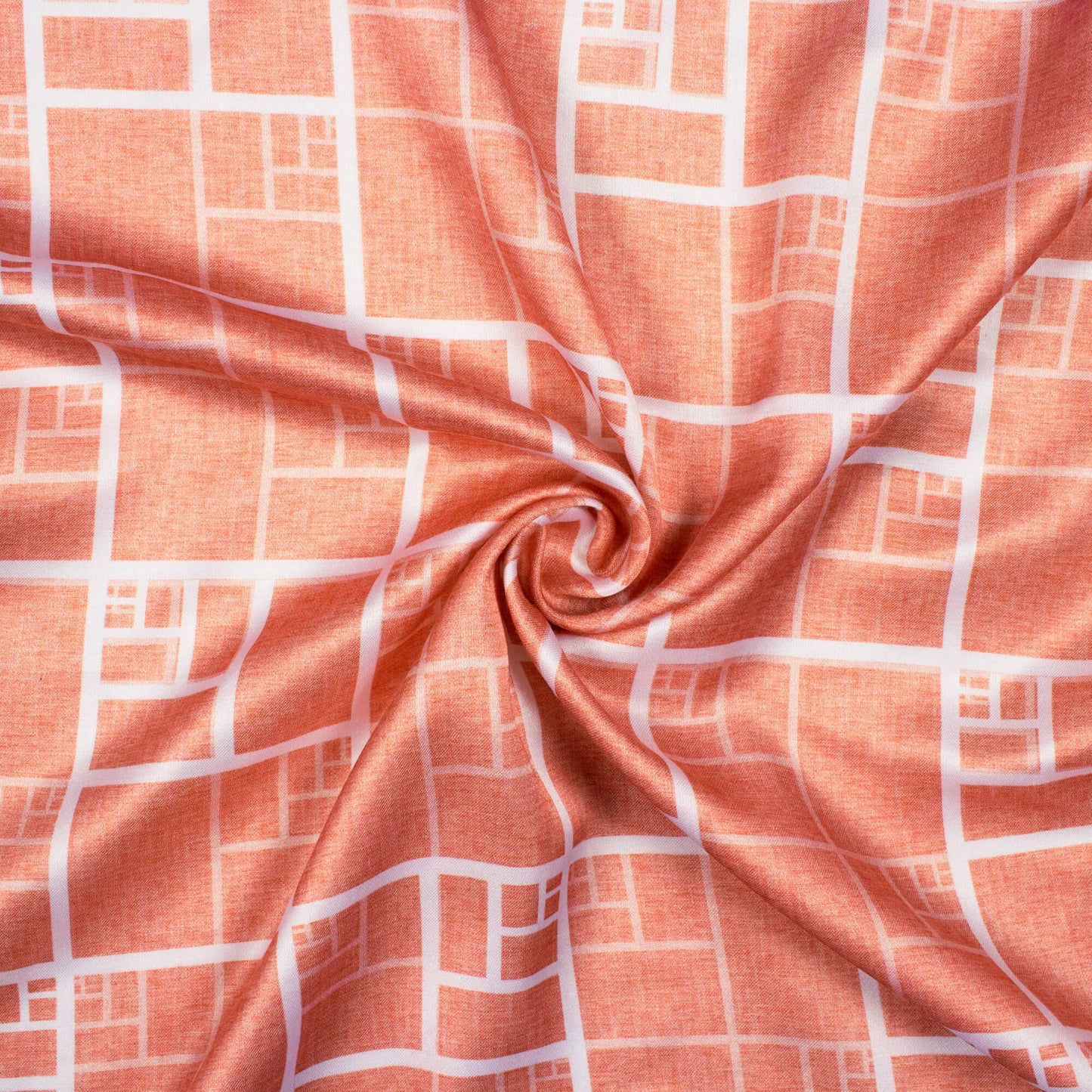 Peach And White Geometric Pattern Digital Print Crepe Silk Fabric