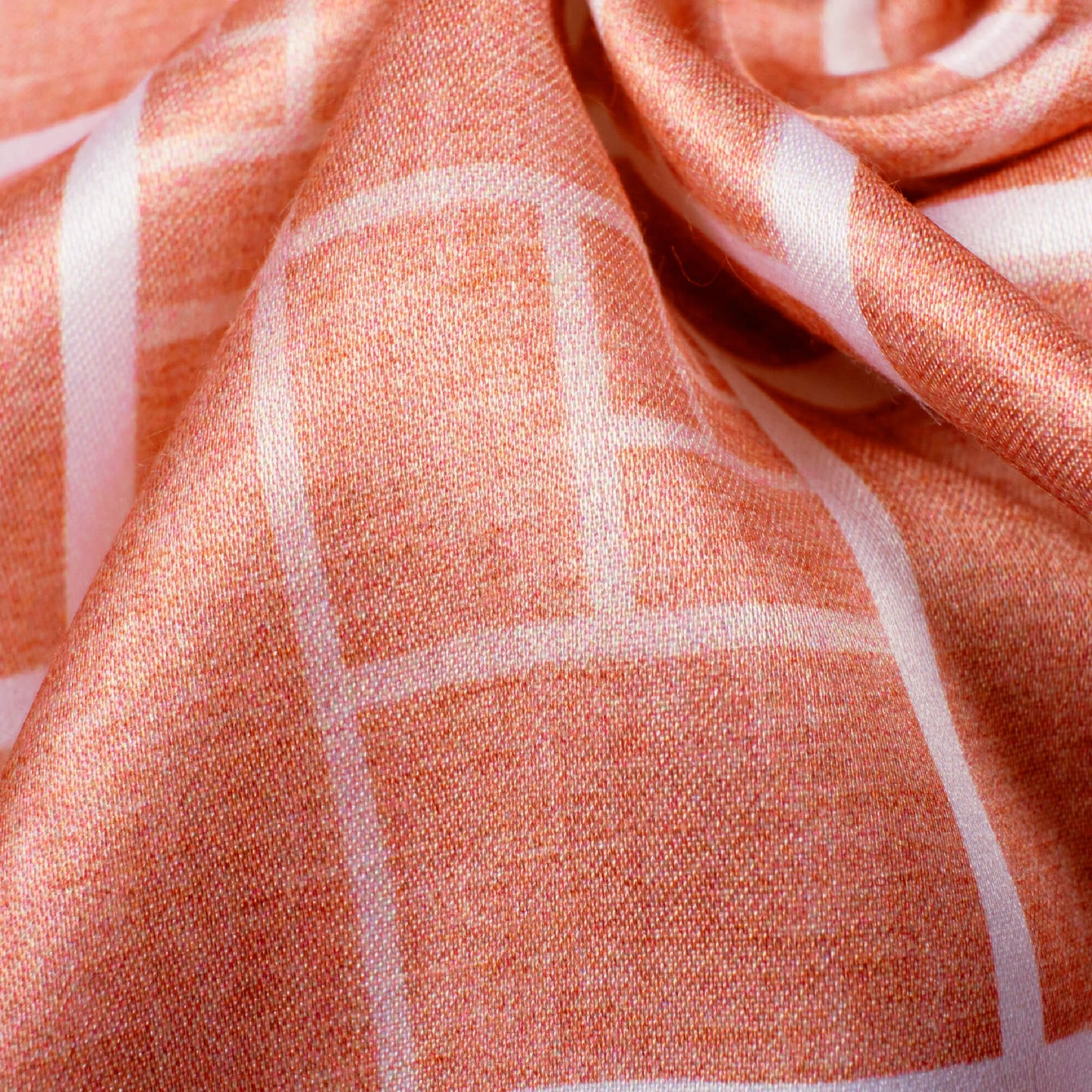 Peach And White Geometric Pattern Digital Print Crepe Silk Fabric