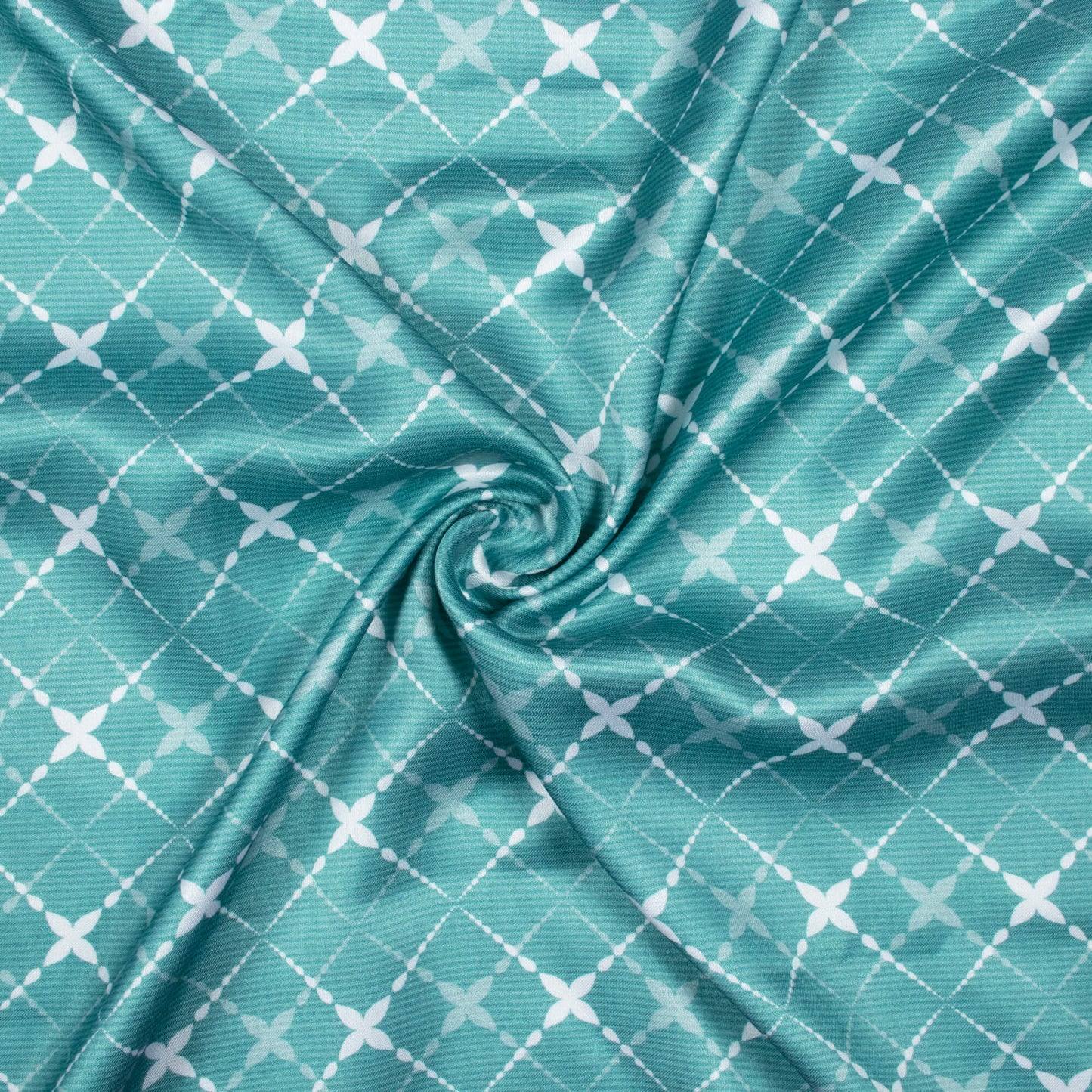 Smalt Blue And White Geometric Pattern Digital Print Crepe Silk Fabric