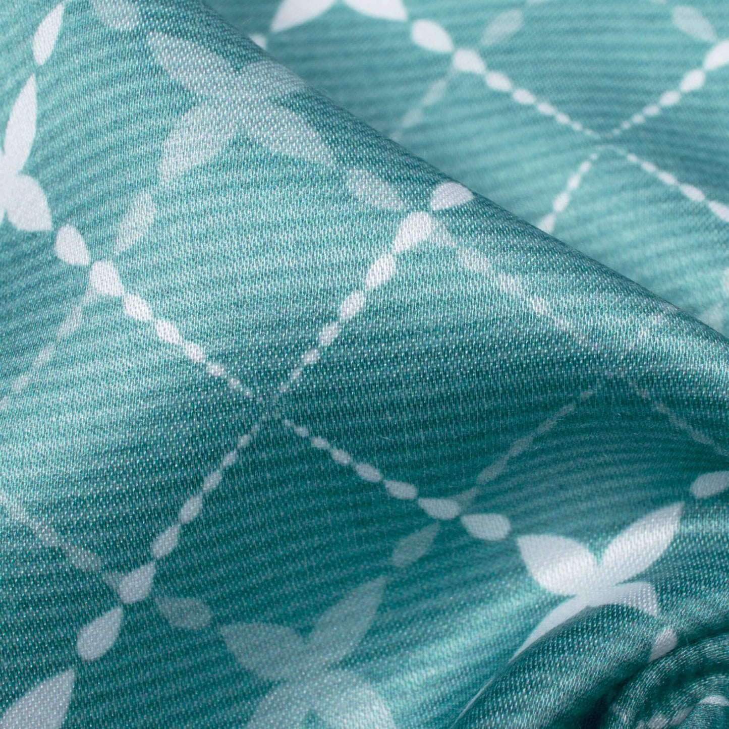 Smalt Blue And White Geometric Pattern Digital Print Crepe Silk Fabric