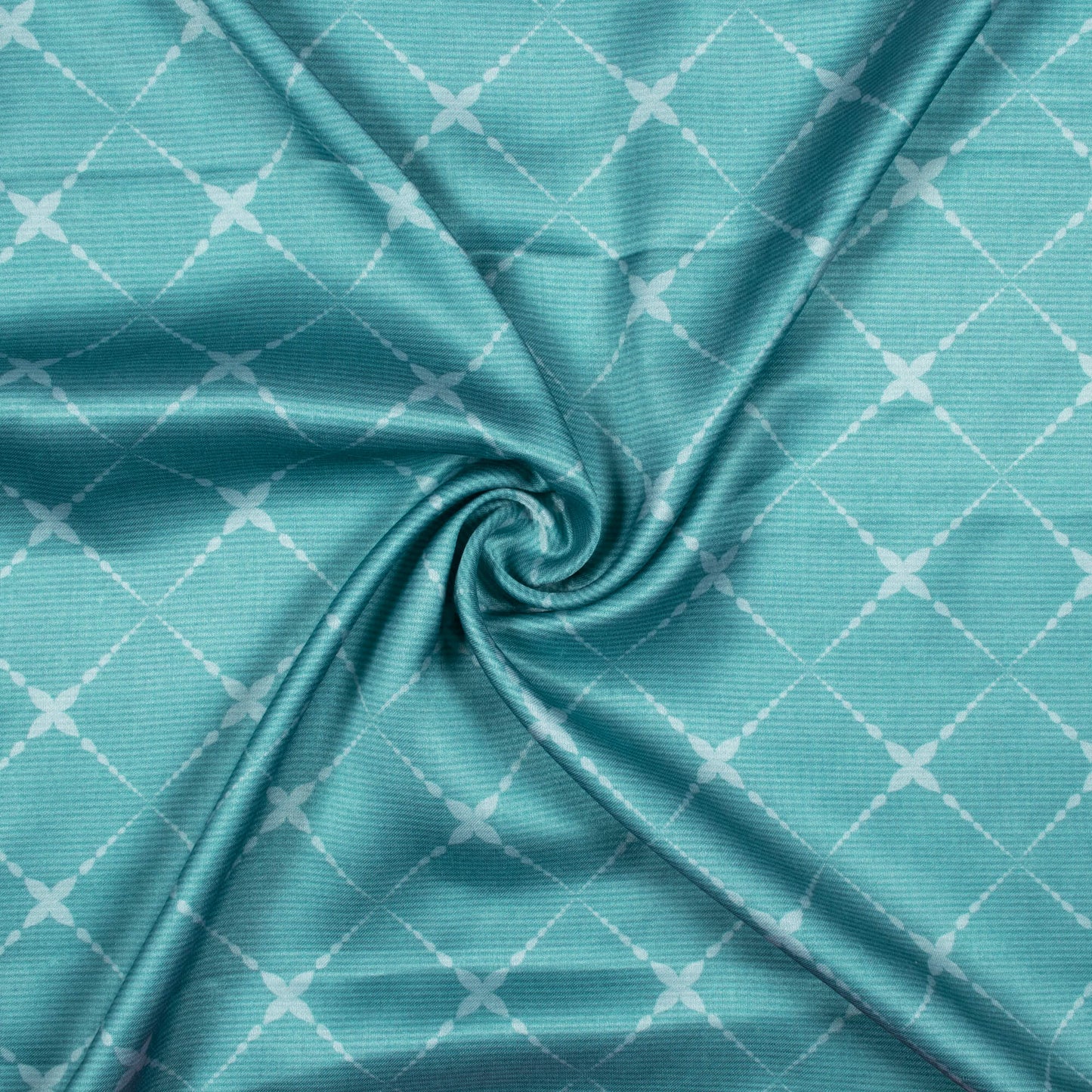 Smalt Blue Geometric Pattern Digital Print Crepe Silk Fabric