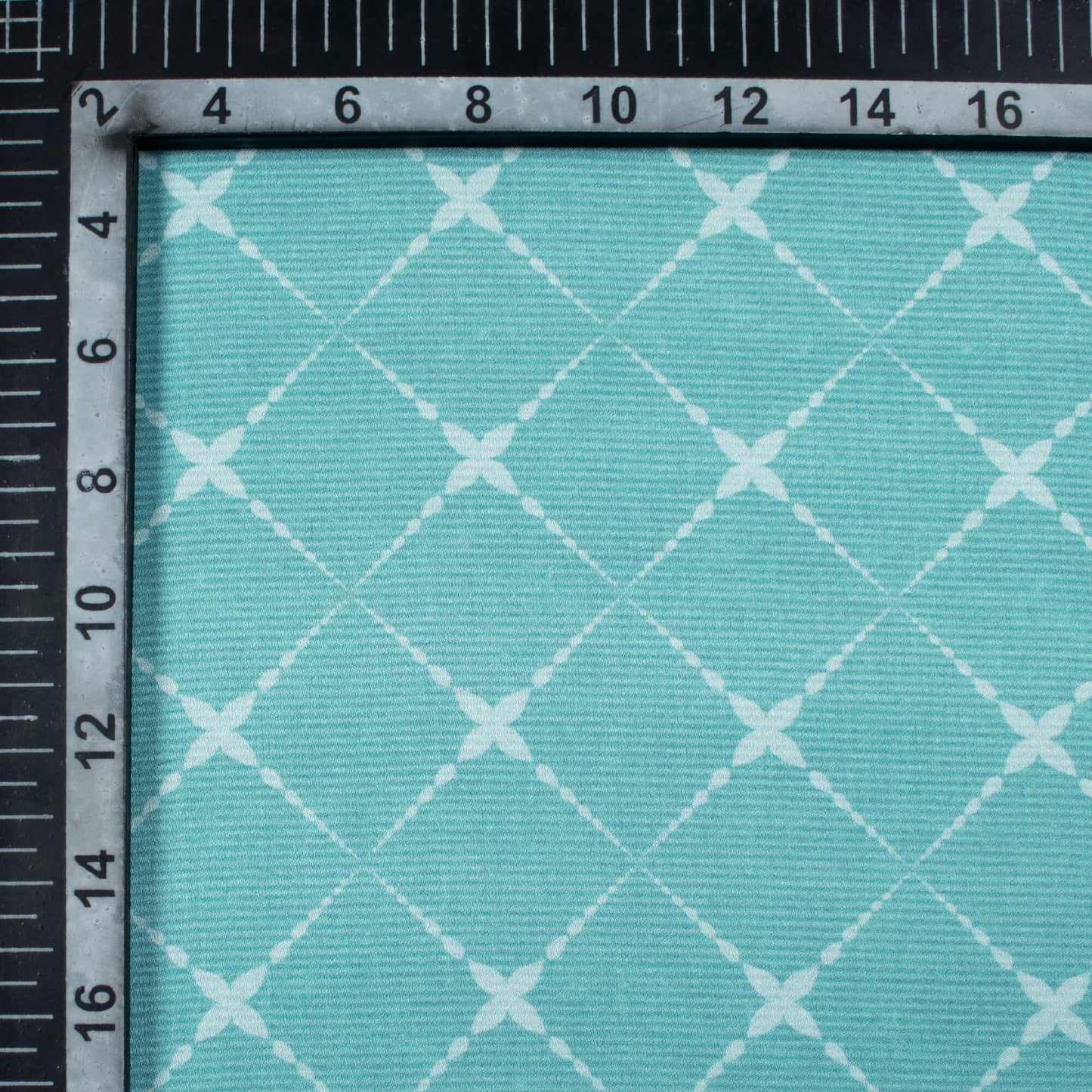 Smalt Blue Geometric Pattern Digital Print Crepe Silk Fabric