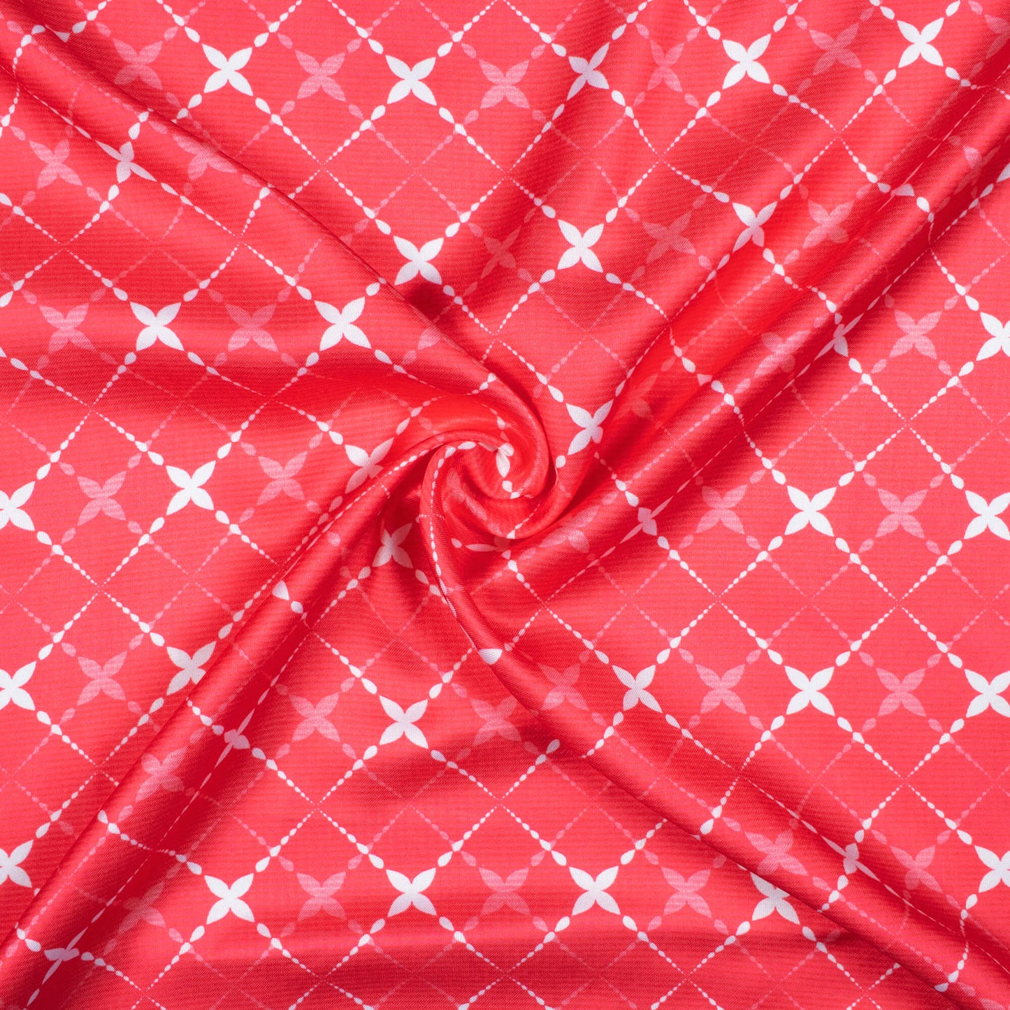 Cerise Pink And White Geometric Pattern Digital Print Crepe Silk Fabric