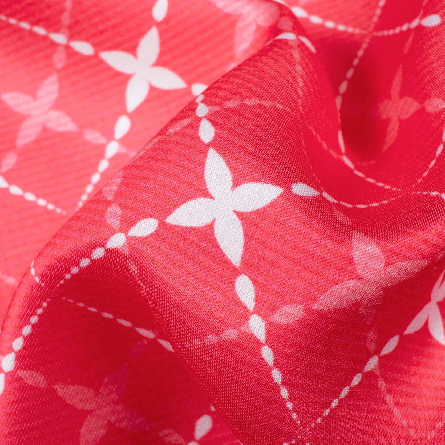 Cerise Pink And White Geometric Pattern Digital Print Crepe Silk Fabric