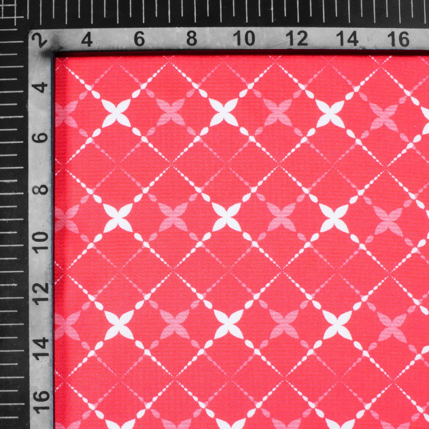 Cerise Pink And White Geometric Pattern Digital Print Crepe Silk Fabric