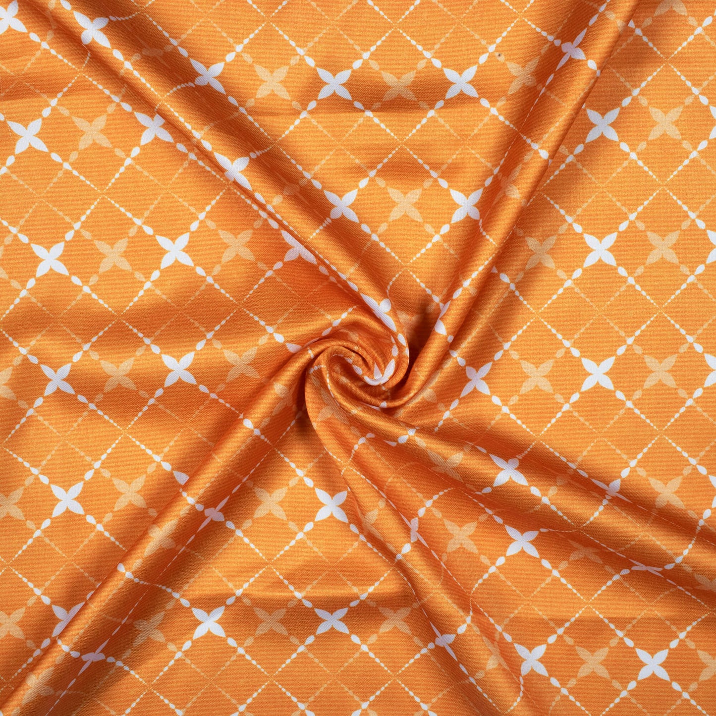 Ochre Orange And White Geometric Pattern Digital Print Crepe Silk Fabric
