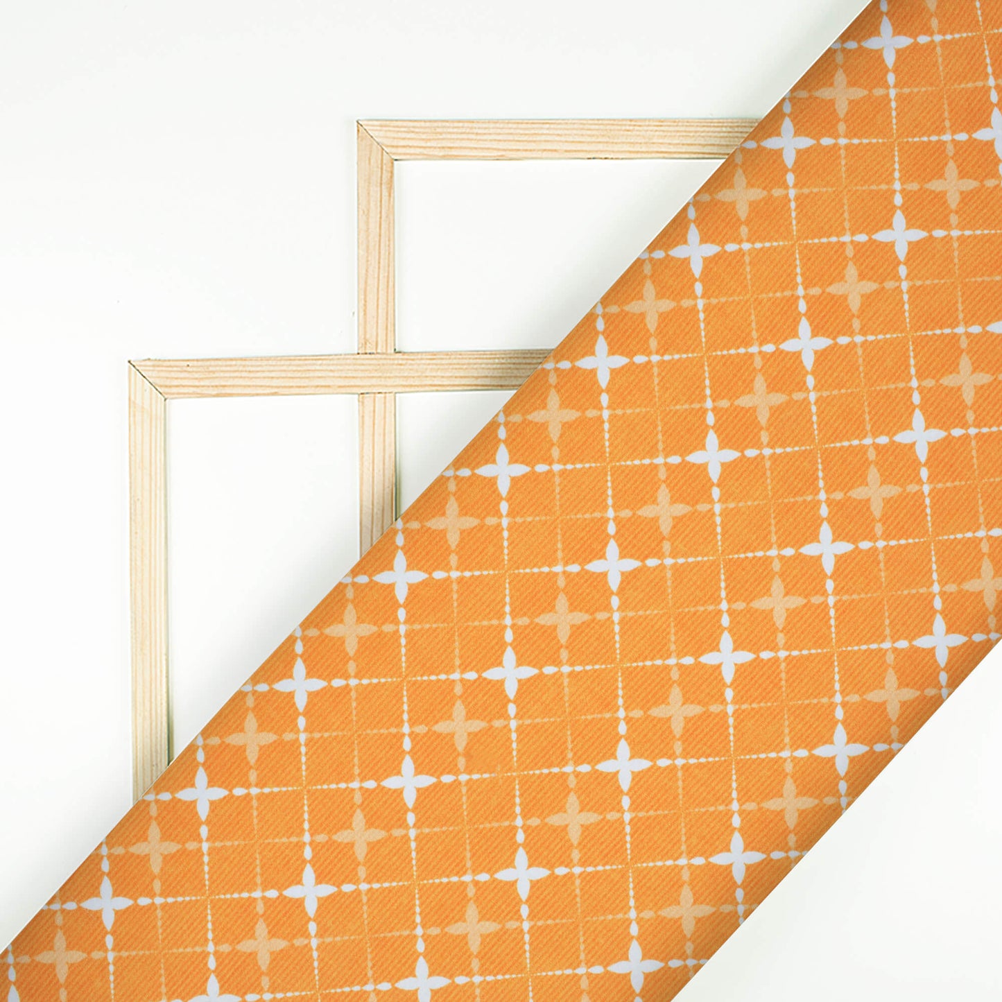 Ochre Orange And White Geometric Pattern Digital Print Crepe Silk Fabric