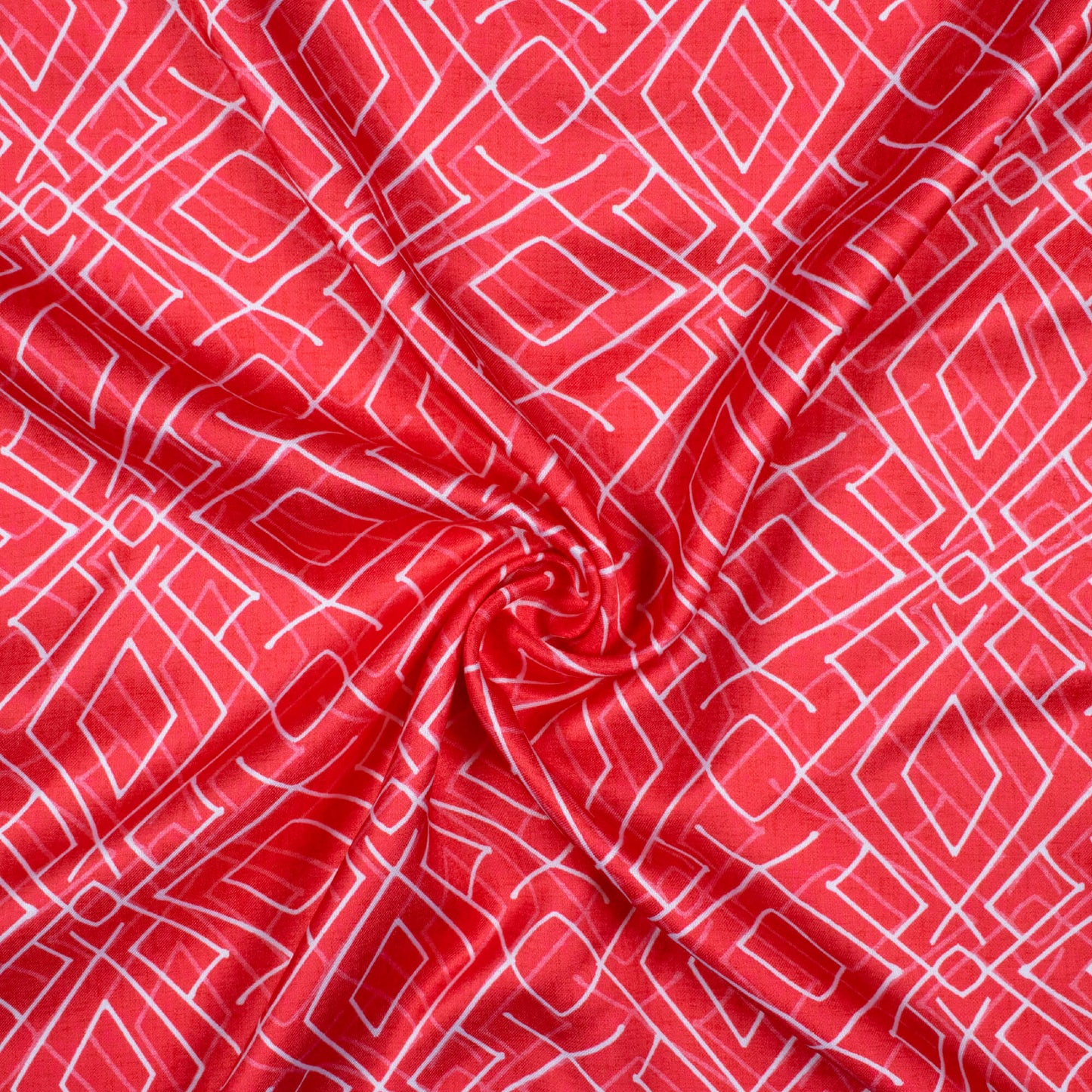 Cerise Pink And White Geometric Pattern Digital Print Crepe Silk Fabric