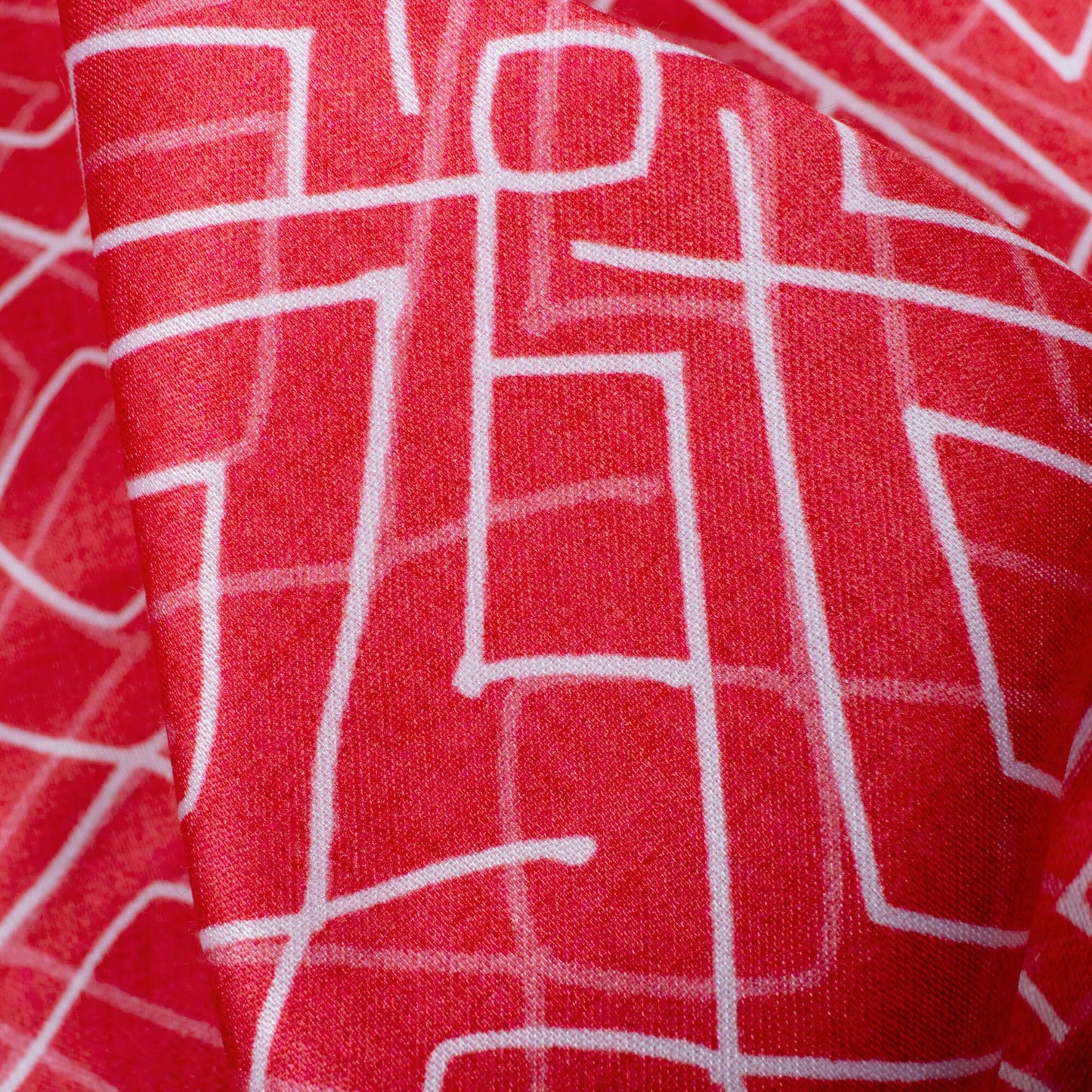 Cerise Pink And White Geometric Pattern Digital Print Crepe Silk Fabric