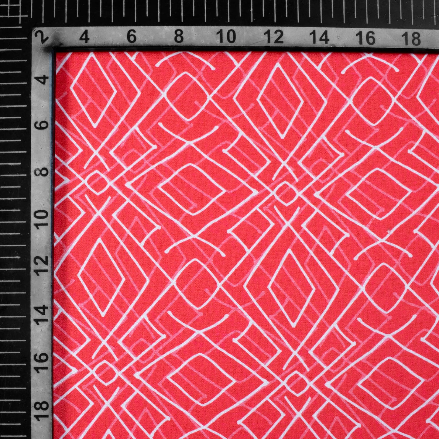 Cerise Pink And White Geometric Pattern Digital Print Crepe Silk Fabric