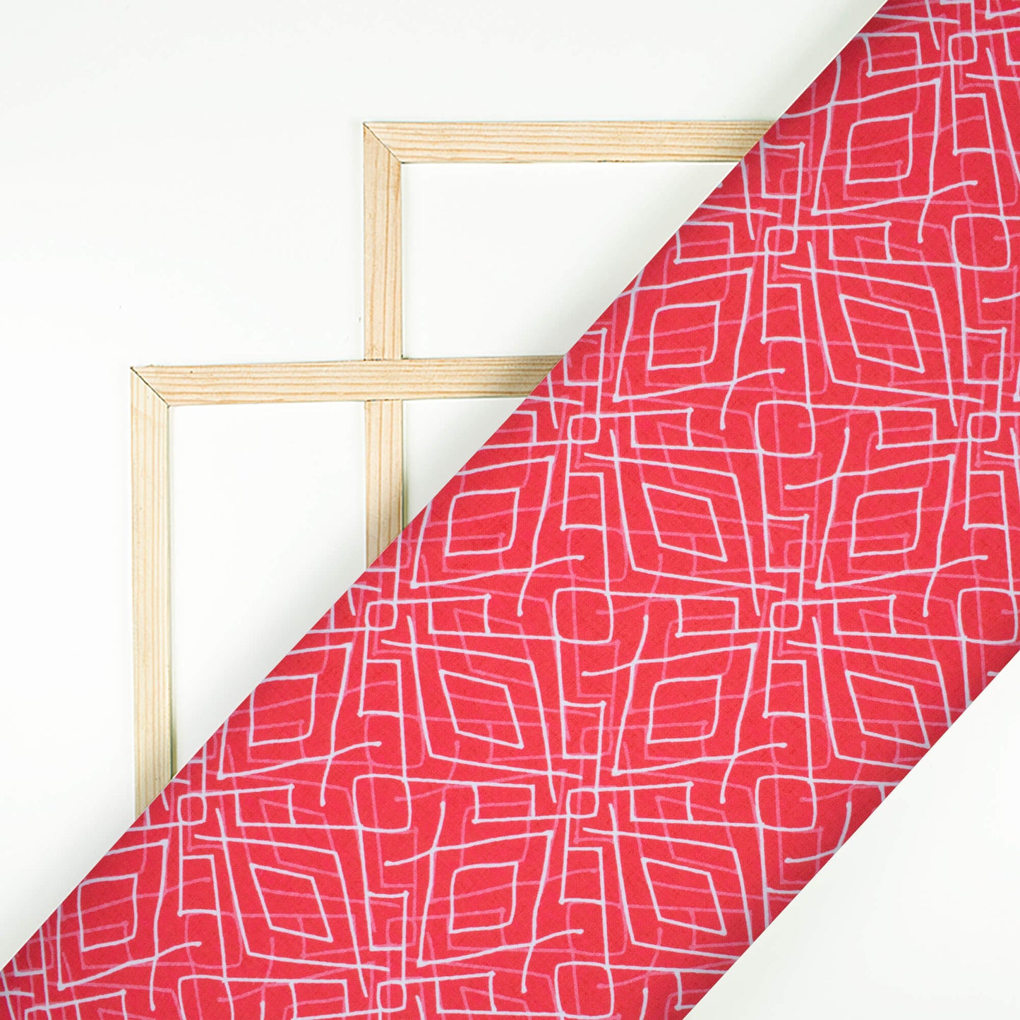 Cerise Pink And White Geometric Pattern Digital Print Crepe Silk Fabric