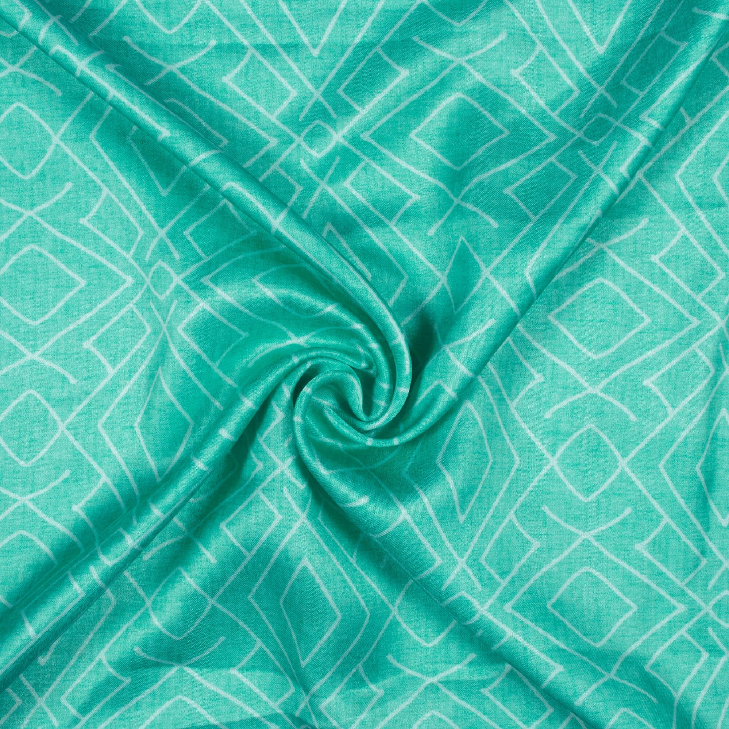 Turquoise Geometric Pattern Digital Print Crepe Silk Fabric