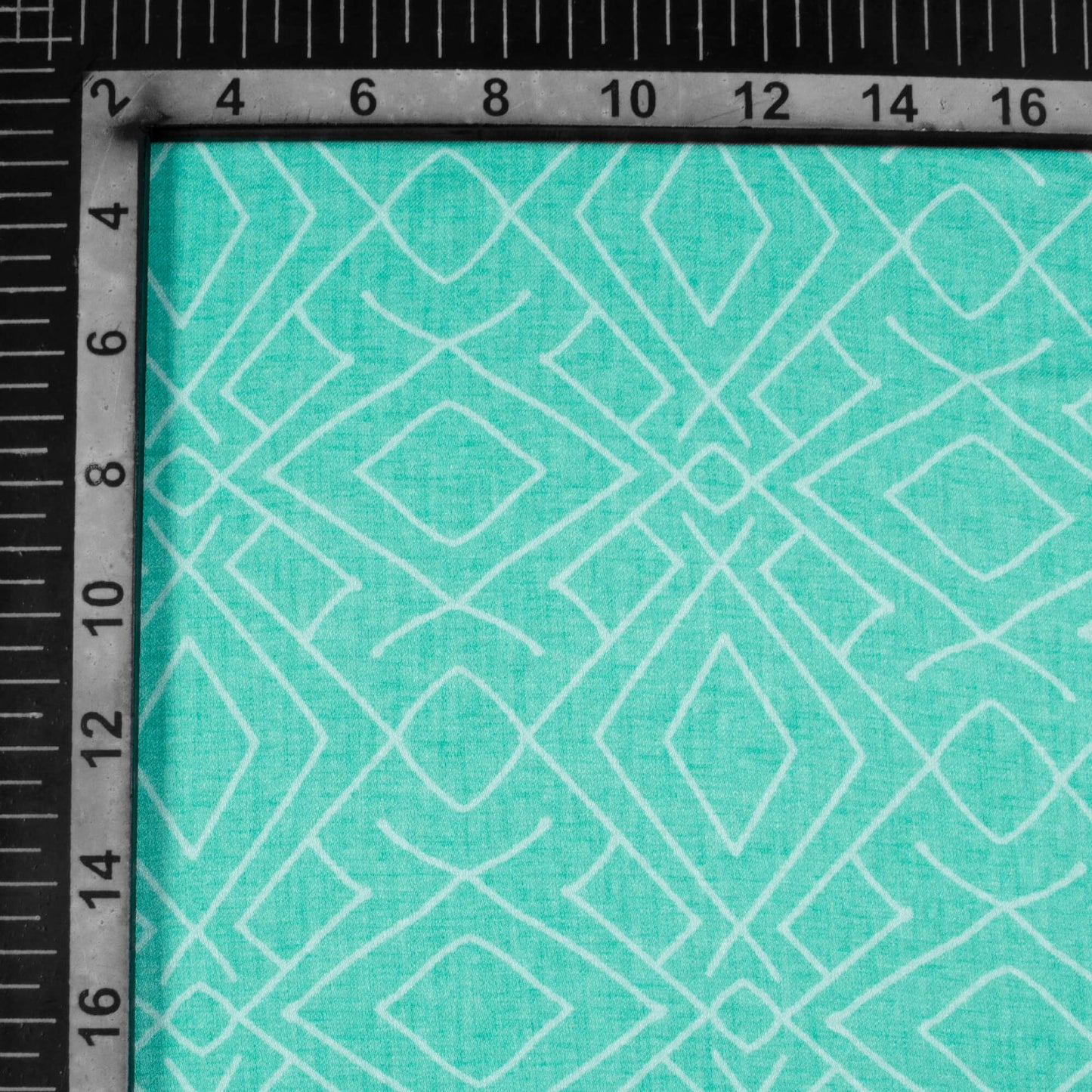 Turquoise Geometric Pattern Digital Print Crepe Silk Fabric