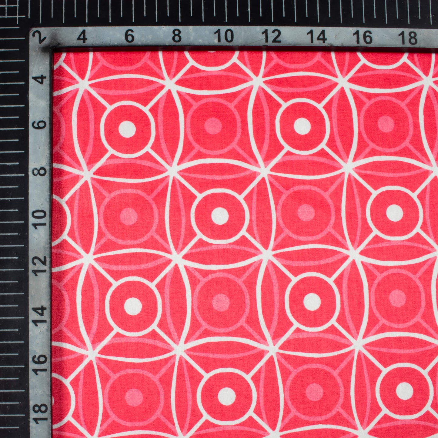 Cerise Pink And White Geometric Pattern Digital Print Crepe Silk Fabric