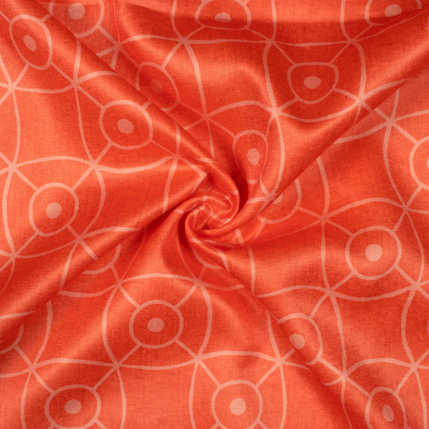 Coral Peach Geometric Pattern Digital Print Crepe Silk Fabric